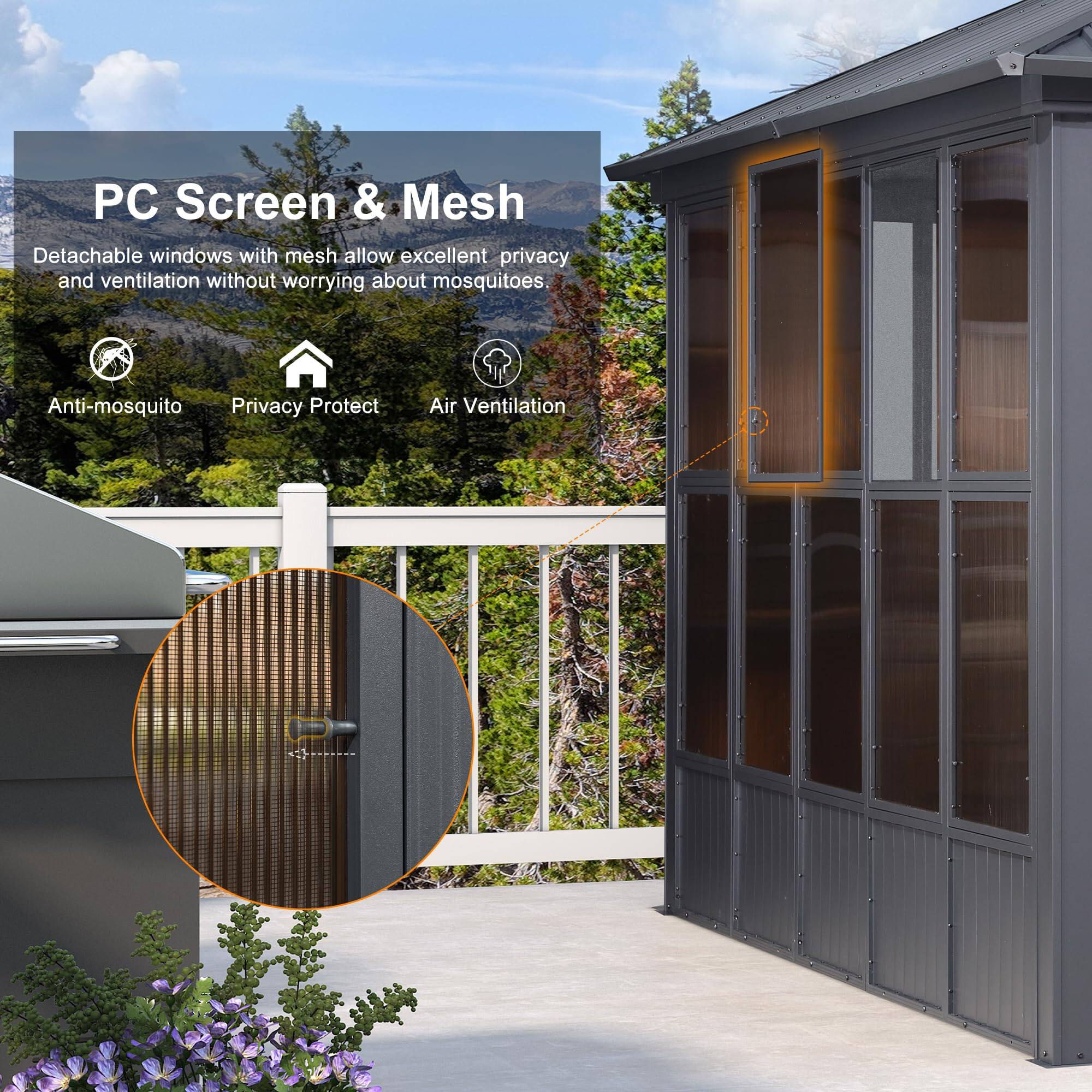 PC Screen & Mesh

Detachable windows with mesh allow excellent privacy and ventilation without worrying about mosquitoes.

- Anti-mosquito
- Privacy Protect
- Air Ventilation