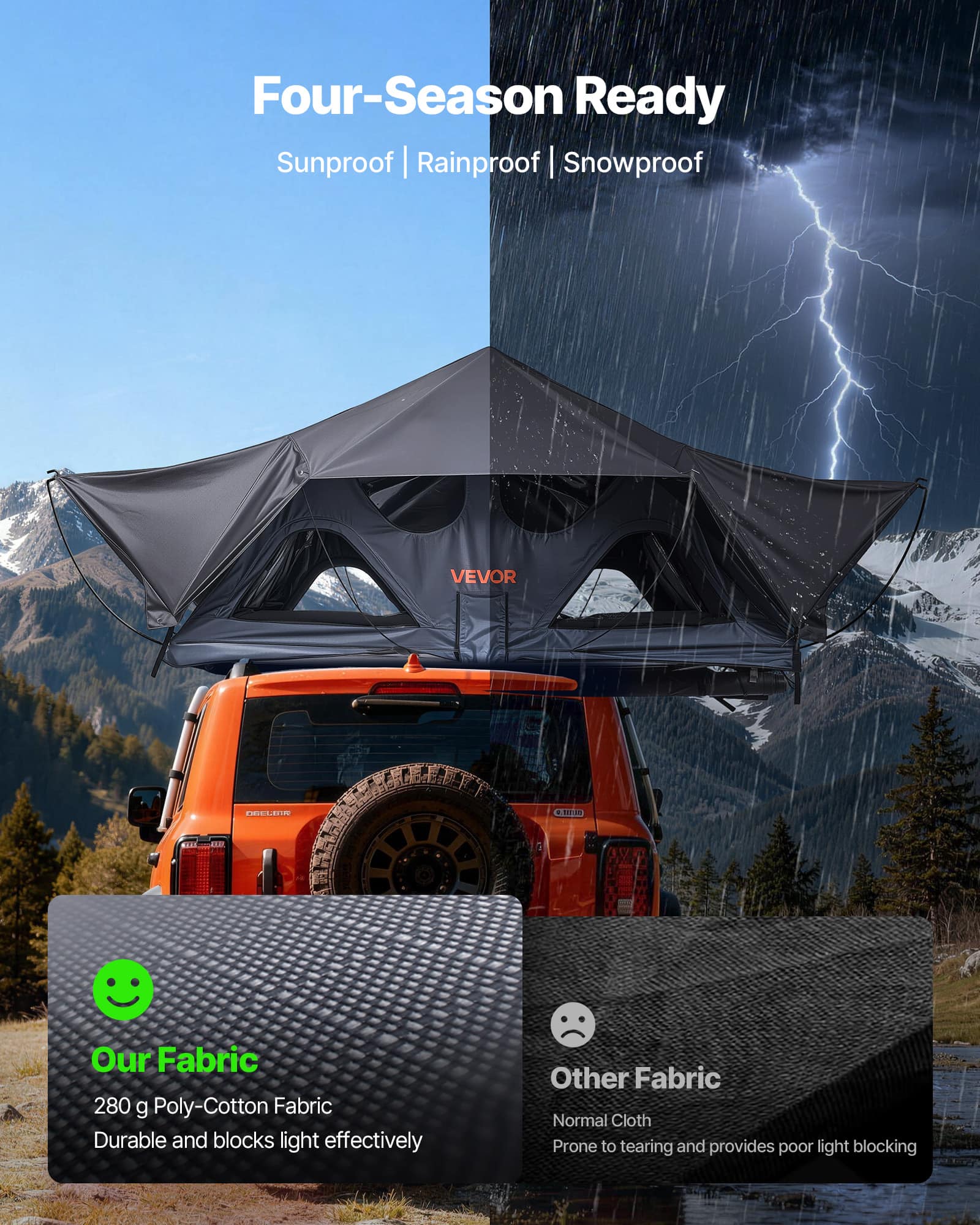 VEVOR Rooftop Tent, 2 3 Person Foldable Aluminum Roof Top Tent