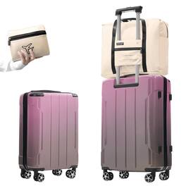 BreeBe - 3-Piece Luggage Set with Spinner Wheels, TSA Lock, and Foldable Duffel Bag for Travel - Pink