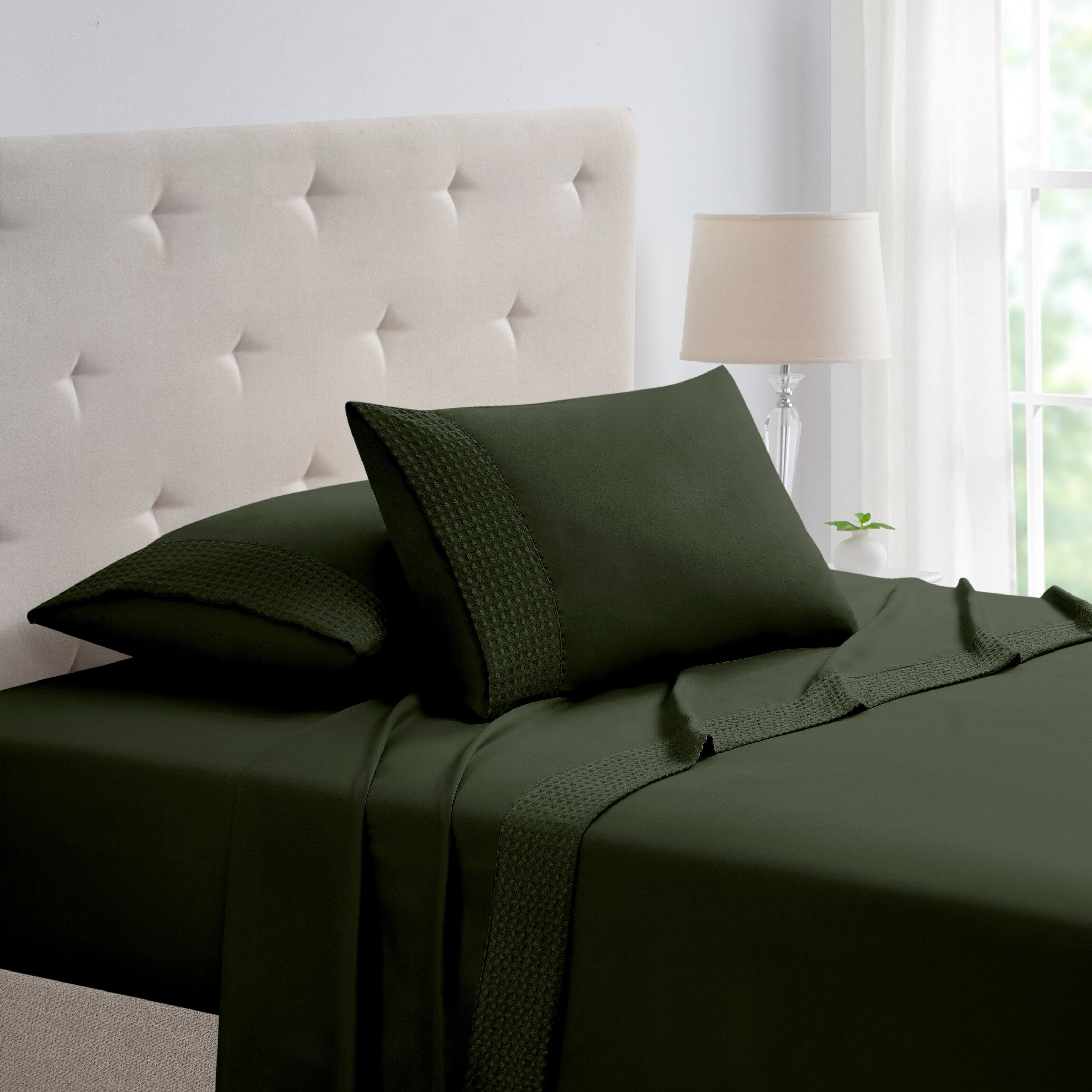 Bamboo Comfort - Bamboo 4 Piece 1800 Thread Count Waffle Hem Sheet Set - Sage