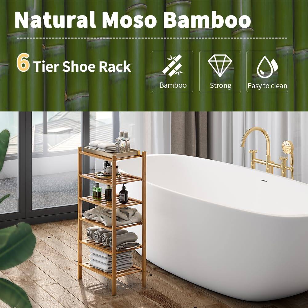 Natural Moso Bamboo  
6 Tier Shoe Rack  

- Bamboo  
- Strong  
- Easy to clean