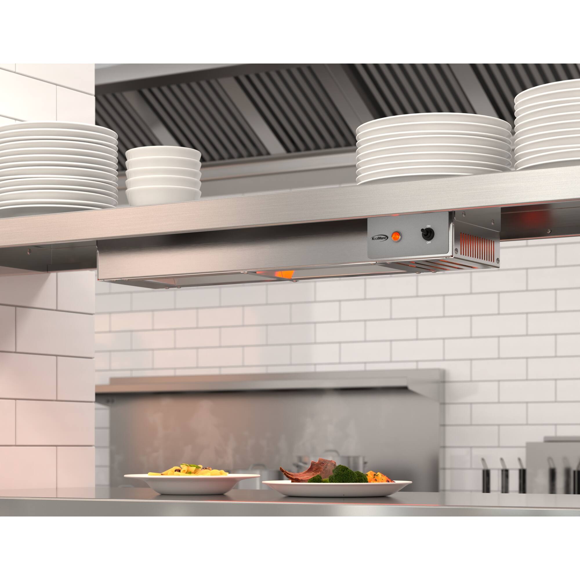 Left. Koolmore - 24 in. High Wattage Commercial Food Strip Warmer with Toggle Controls and Cord - 120V, 500W, UL Listed - Silver.