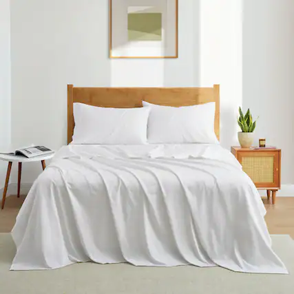 Front. Nest - Puredown 400 Thread Count Organic Cotton Sheet Set - White.