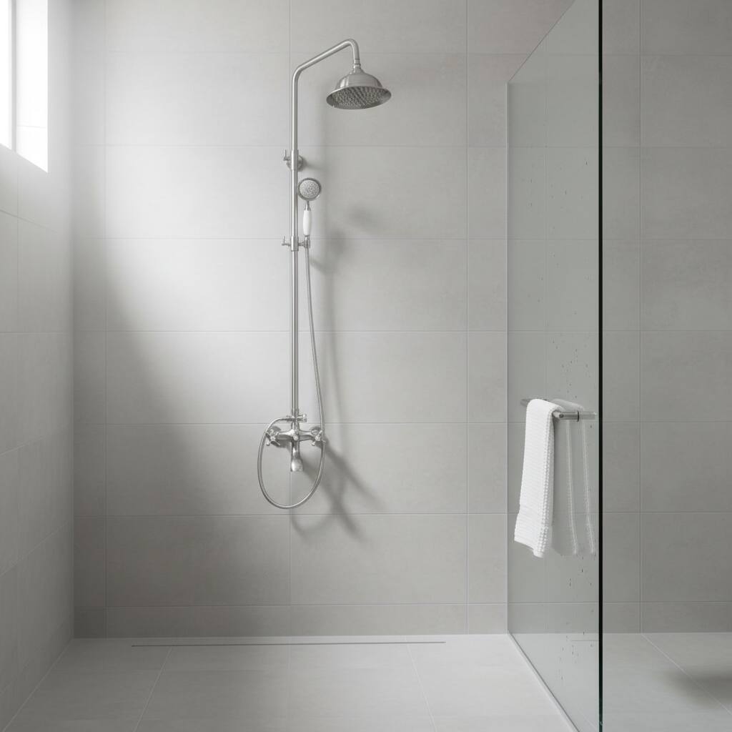 Alt View 1. Dazzed Corner - Brushed Nickel Shower Faucet Set, 8" Rain Head, Handheld Sprayer - Brushed Nickel.
