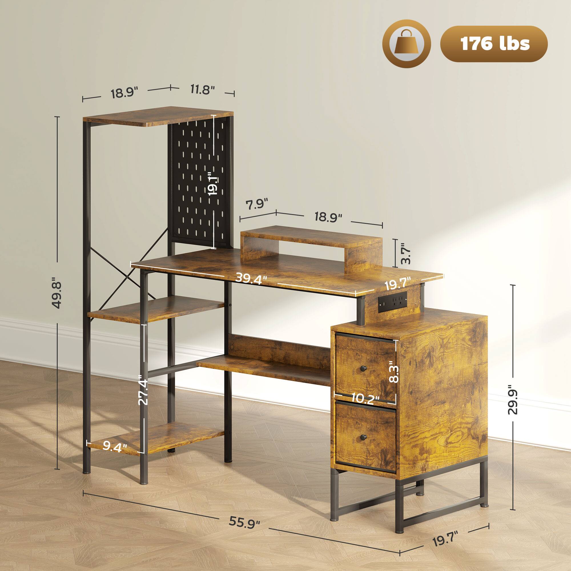 176 lbs, 18.9", 11.8", 7.9", 18.9", 49.8", 39.4", 3.7", 19.7", 27.4", 10.2", 8.3", 29.9", 9.4", 55.9", 19.7"
