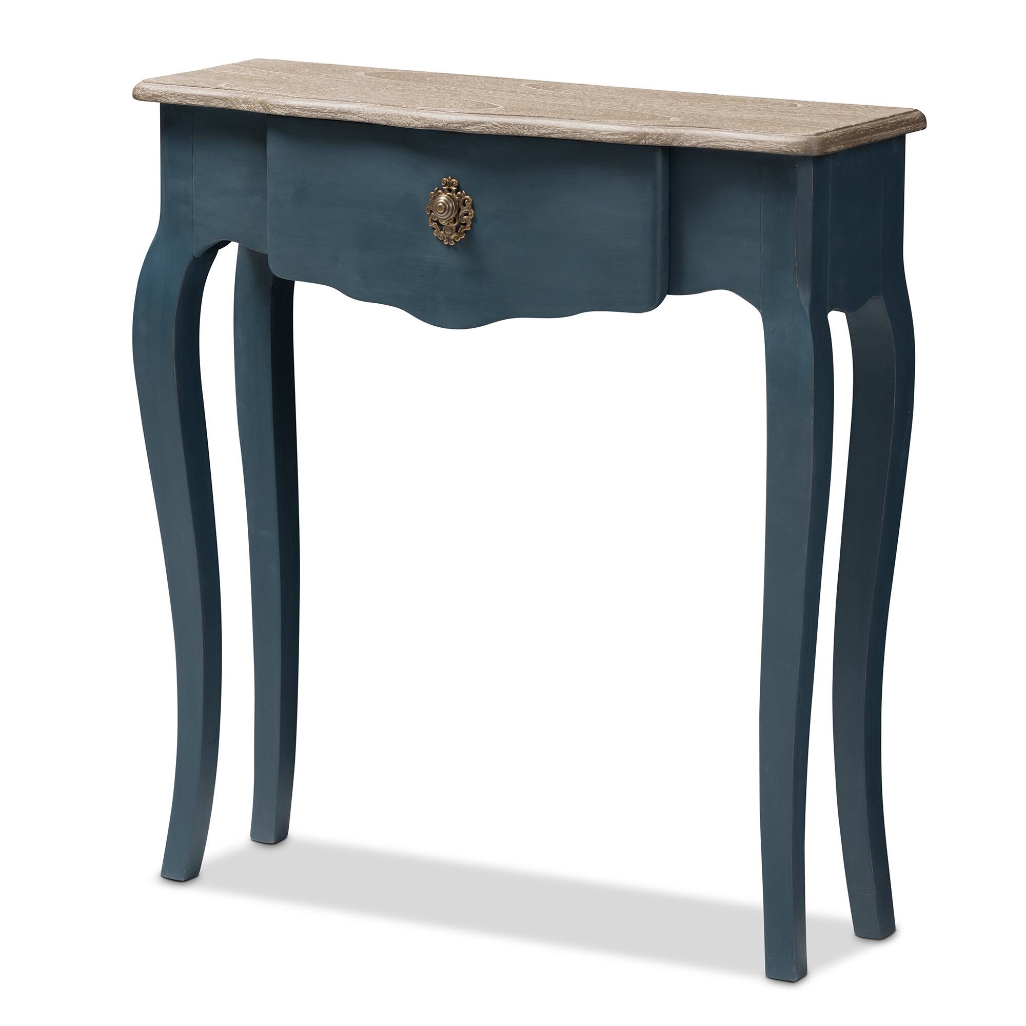 Front. Baxton Studio - Mazarine Classic and Provincial Spruce Finished Console Table - Blue.