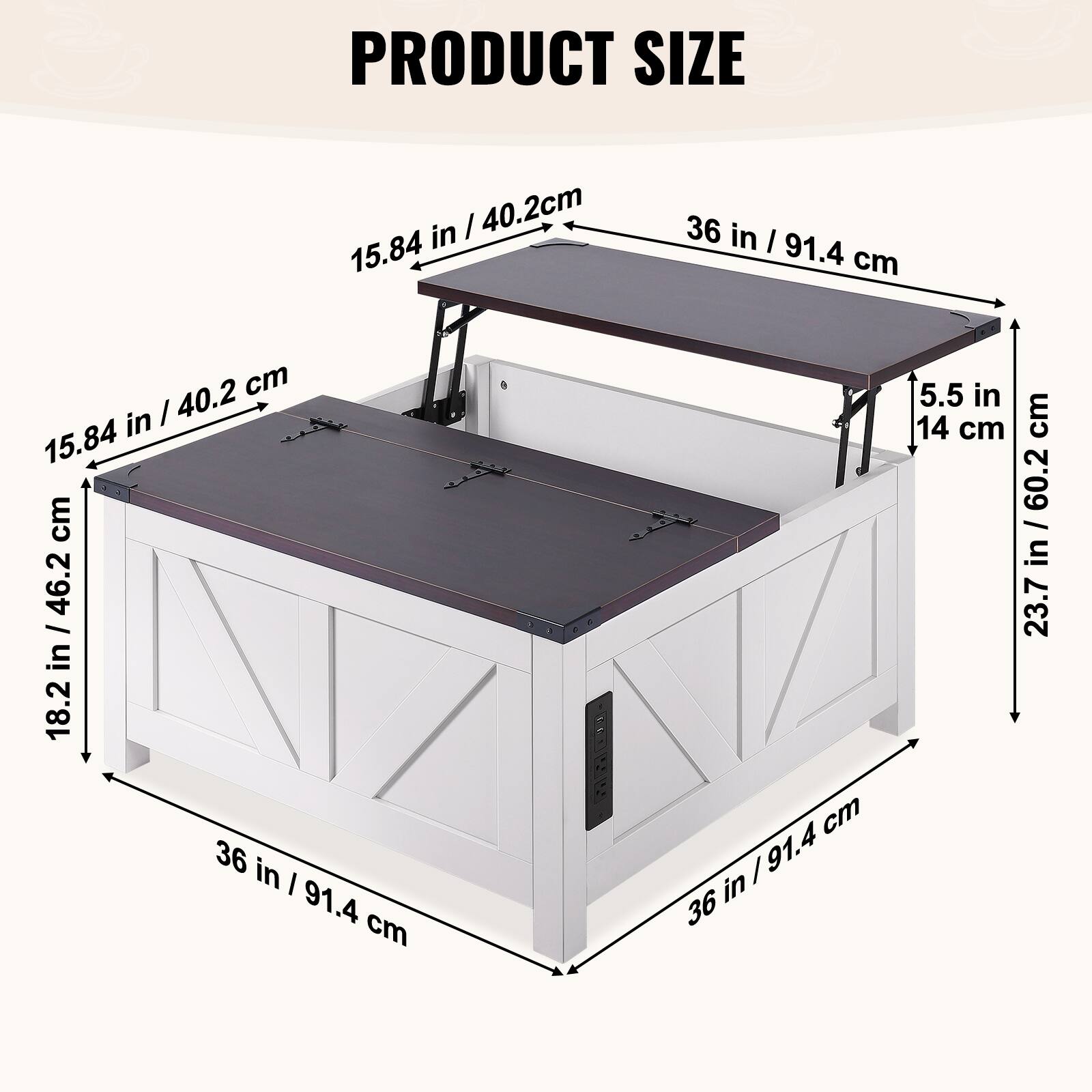 PRODUCT SIZE

- 36 in / 91.4 cm
- 15.84 in / 40.2 cm
- 18.2 in / 46.2 cm
- 5.5 in / 14 cm
- 23.7 in / 60.2 cm