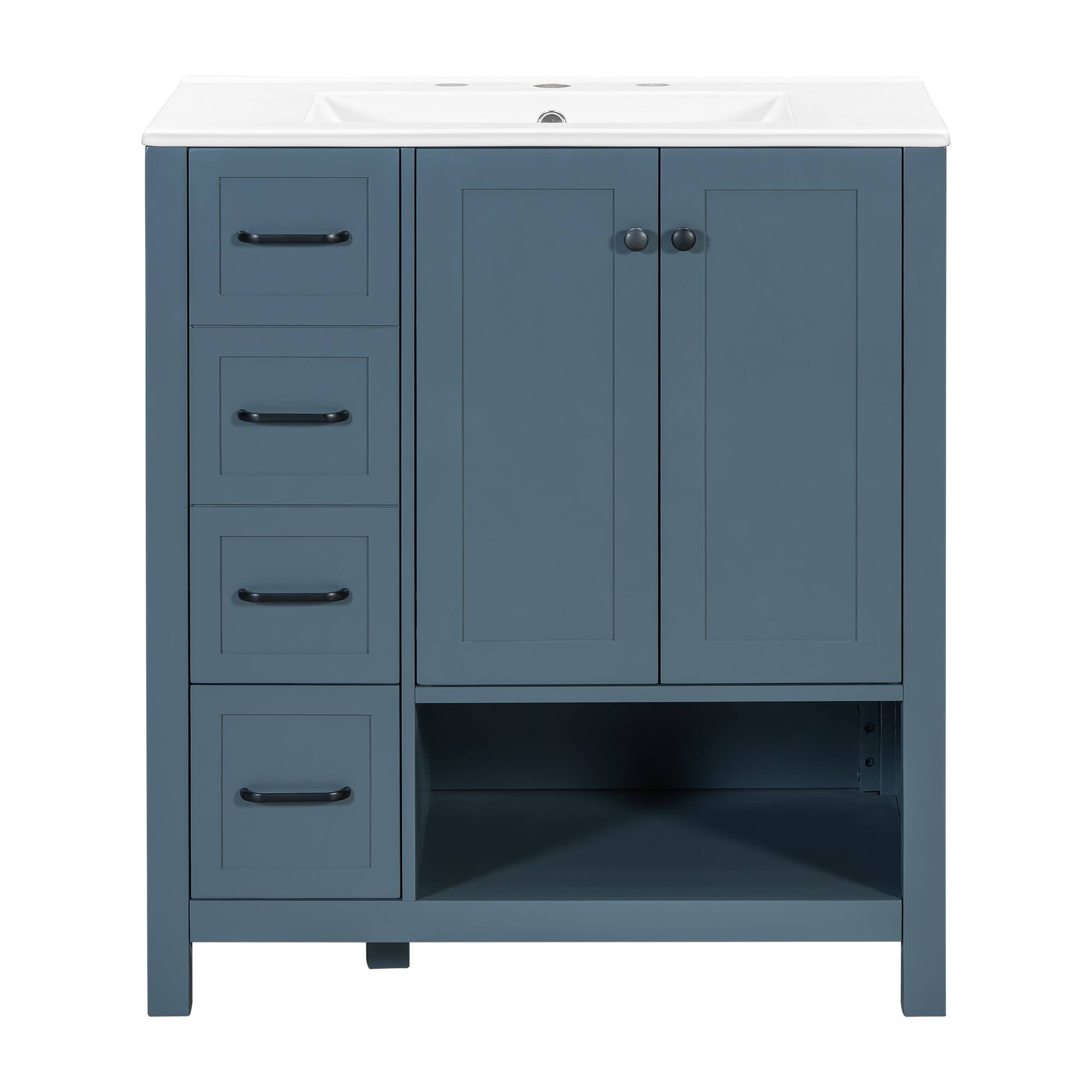 Alt View 1. Whisen - 30" Freestanding Bathroom Vanity with Sink, Two Doors and Open Shelf for Home - Blue.