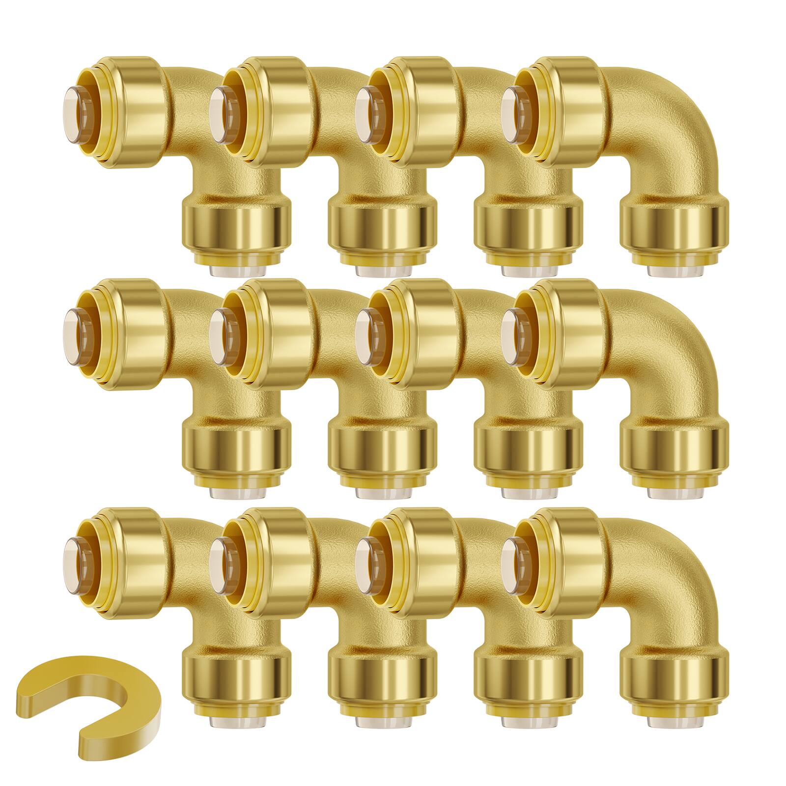 Alt View 5. VEVOR - Pipe Fittings, 1/2" 12PCS Brass Pipe Fittings, Elbow Push-Fit Pipe Connector Brass Air Fittings - Brass color.