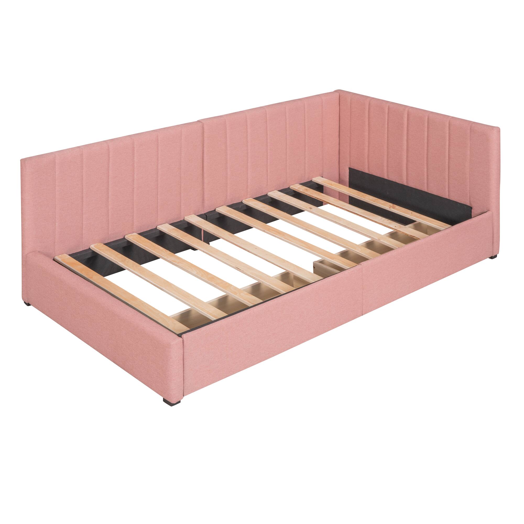 Alt View 2. Tiramisubest - Upholstered Daybed with 2 Storage Drawers Twin Size Sofa Bed Frame No Box Spring Needed, Linen Fabric (Pink) - Pink.
