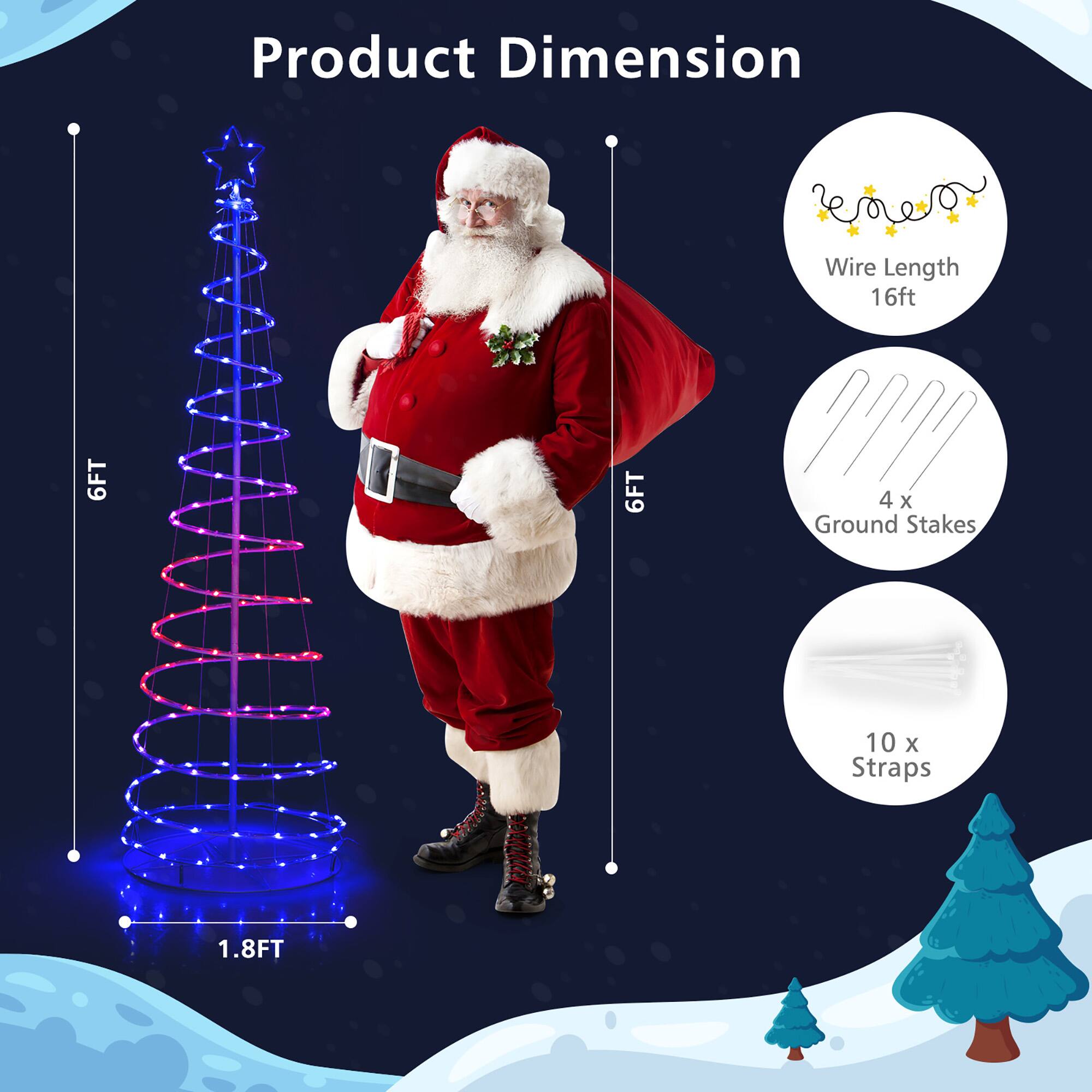 Product Dimension

- Wire Length: 16ft
- Ground Stakes: 4 x
- Straps: 10 x

Dimensions:
- Height: 6FT
- Base Diameter: 1.8FT