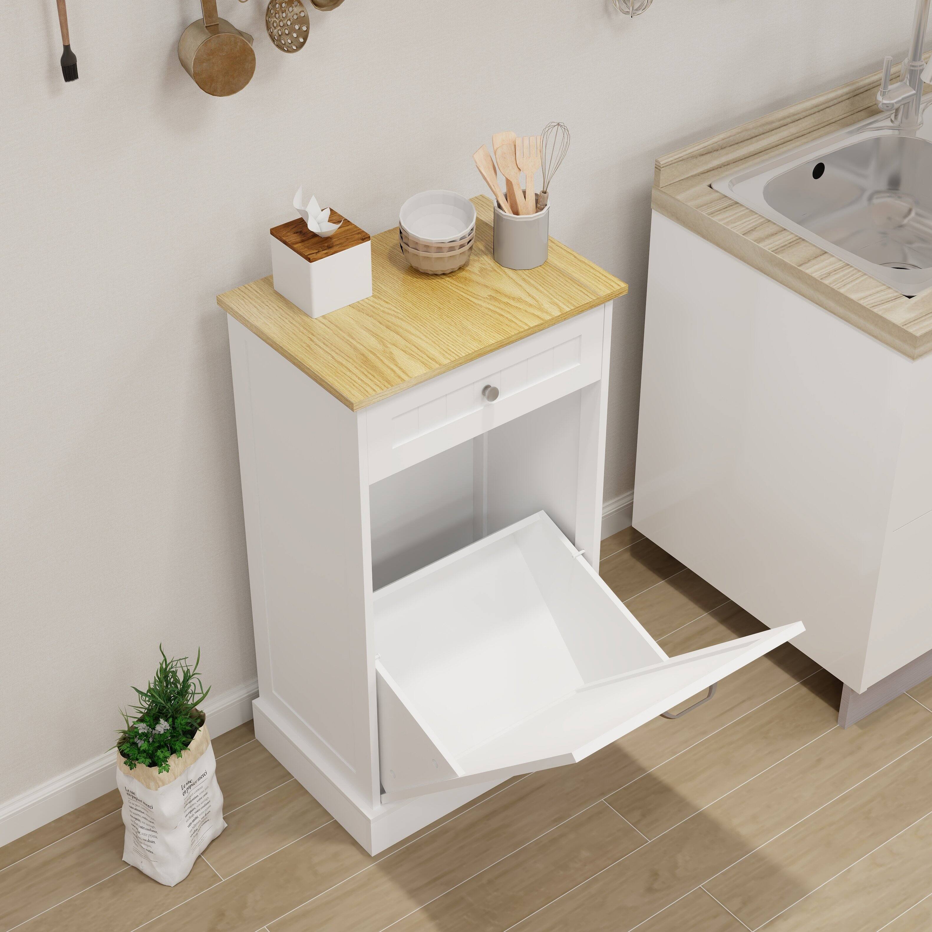 Back. APRILSOUL - White E1 MDF Trash Cabinet with Tilt Out Design for Kitchen Island Laundry Box and Recycling Use - White.