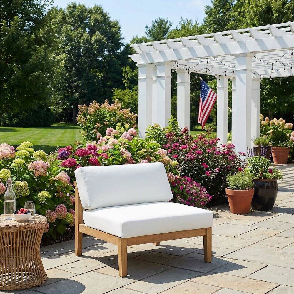 Left. Outdoor Escape - Outdoor Patio Teak Armless Lounge Chair For Garden And Patio - White.