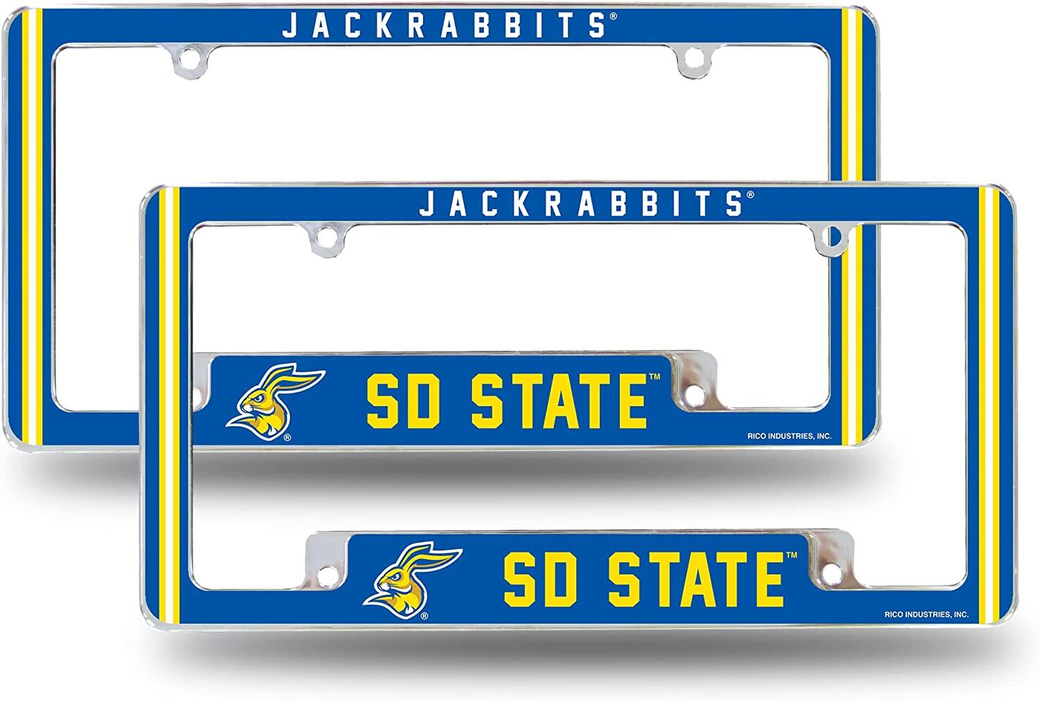 South Dakota State NCAA Jackrabbits (Set of 2) Chrome Metal License Plate Frames with Bold Full Frame Design