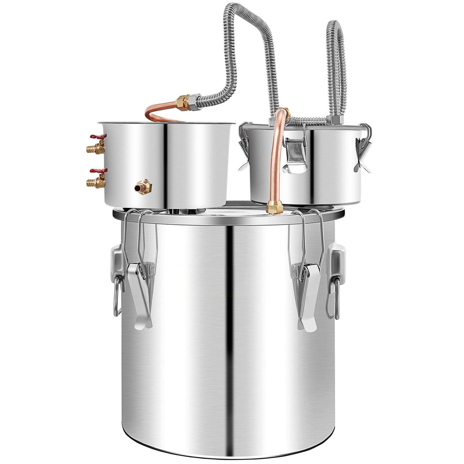 Front. Glintex - 13.2Gal / 50L Stainless Steel Alcohol Distiller with Copper Coil and Thermometer for Whisky, Wine, and Brandy - Natural.