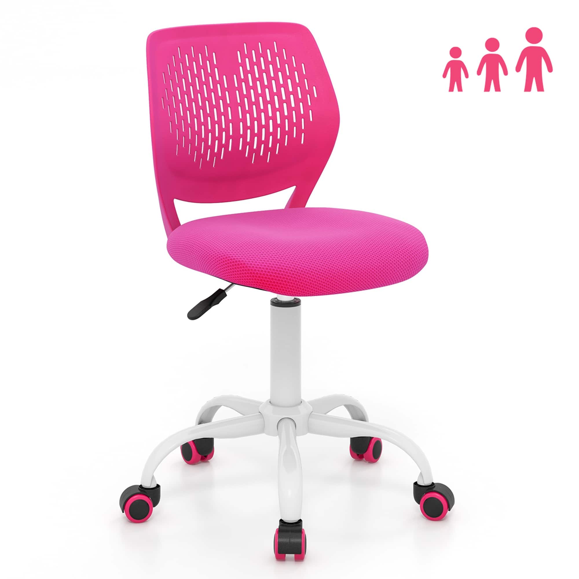 Front. Costway - Kids Desk Chair Ergonomic Swivel Children Mesh Study Height Adjustable - Rose.