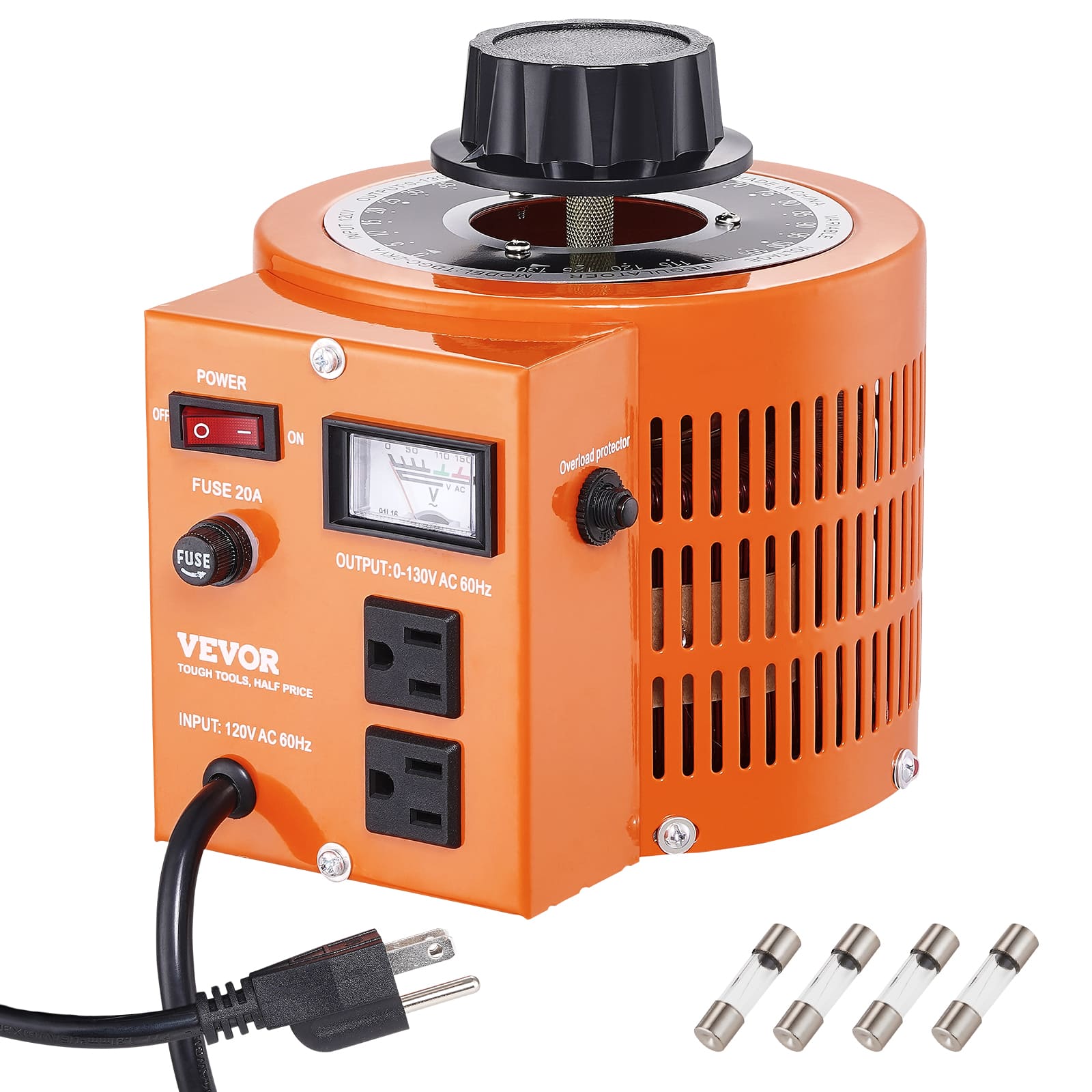VEVOR - 2000VA Auto Variable Voltage Transformer, 15.3 Amp, 110V Input 0-130V Output AC Voltage Regulator Power Supply - Orange price history on PriceWatchPro