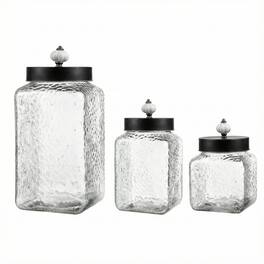 Style Setter - Hammered Square 3Pc Canister Set with Black Lid & Ceramic Knob