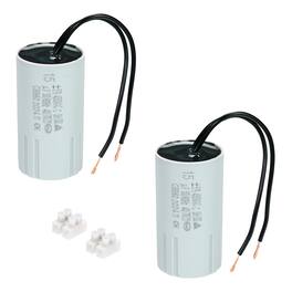 Unique Bargains - 2pcs 15uF CBB60 Running Capacitor, AC 450V 2 Wires 50/60Hz Cylinder 69x35mm for Water Pumps, Washing Machines - Gray