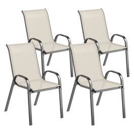 Outsunny - Outdoor Dining Chairs Set of 4, Stackable Patio Dining Chairs, High Back Outdoor Patio Chairs with Breathable Mesh Seat - Beige