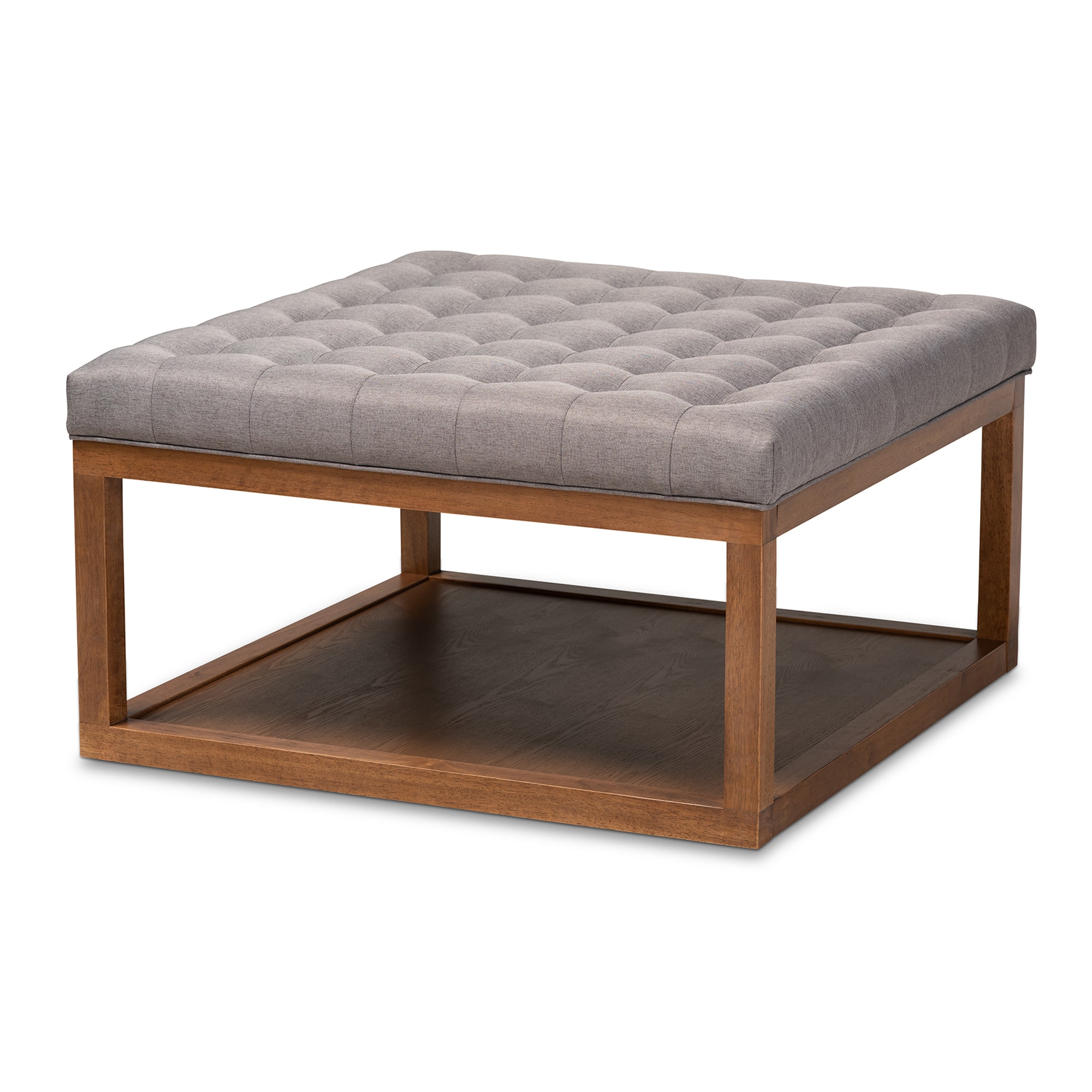 Baxton Studio - Alvere Modern and Contemporary Fabric Upholstered Walnut Finished Cocktail Ottoman - Grey/Walnut