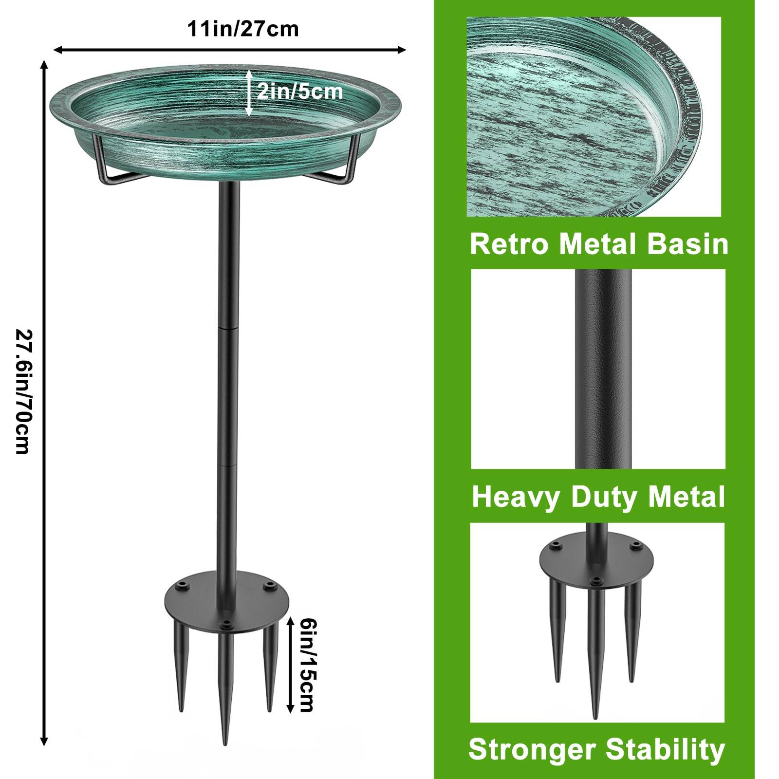 Retro Metal Basin  
Heavy Duty Metal  
Stronger Stability  

Dimensions:  
- Diameter: 11in/27cm  
- Height: 27.6in/70cm  
- Rim Depth: 2in/5cm  
- Base Height: 6in/15cm