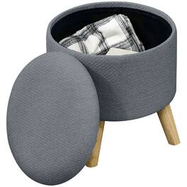 Homcom - Round Storage Ottoman, Linen Fabric Foot Stool with Removable Top, Small Foot Rest with Hidden Space for Living Room - Gray
