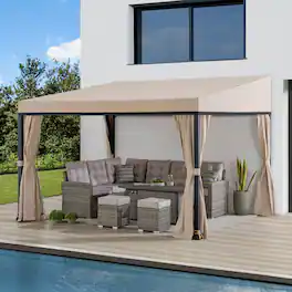 SUNJOY - 10ft. x 12ft. Soft Top Gazebo with Curtain and Netting - Black & Khaki