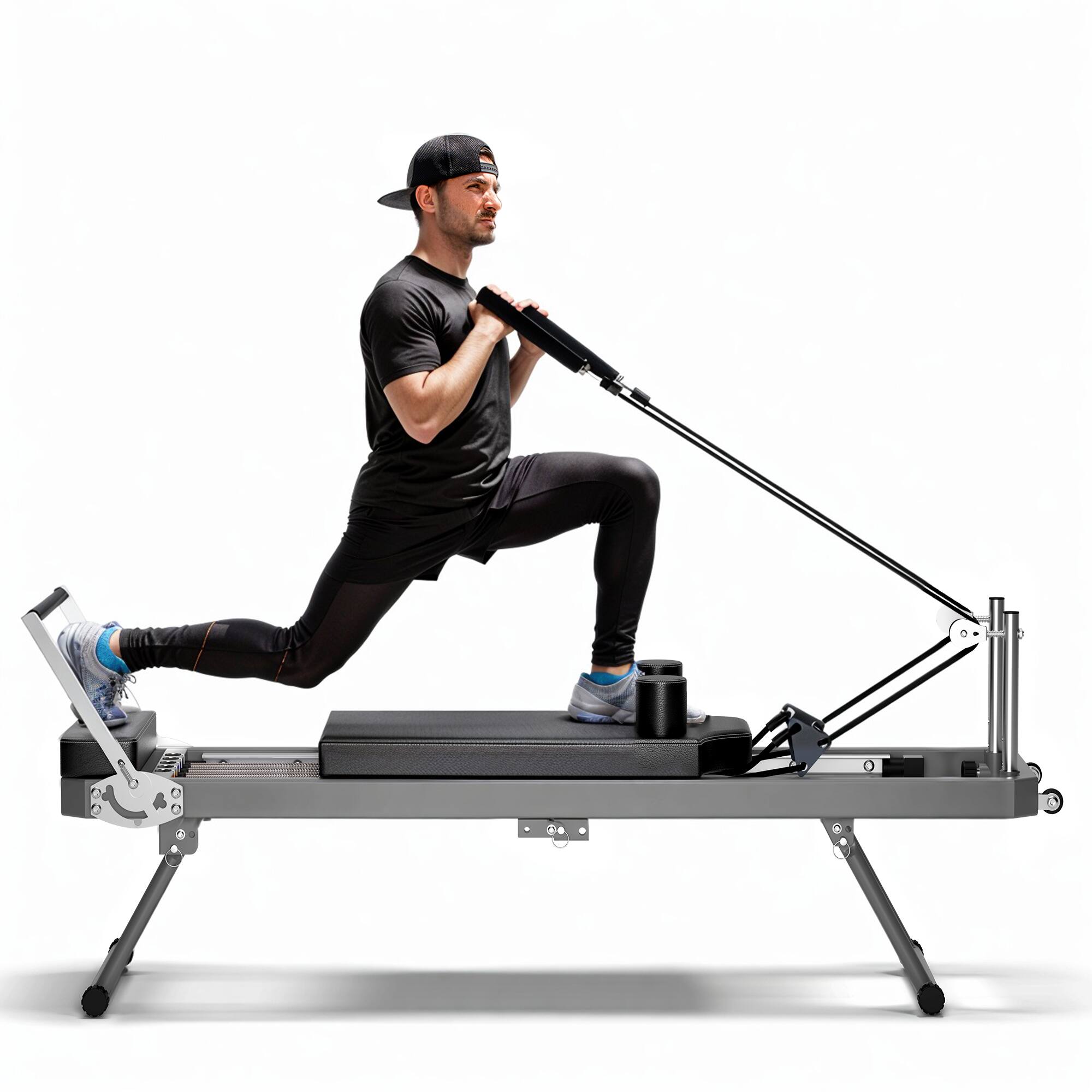 Chery Life - Pilates Reformer Machine Foldable Pilates Equipment with High Strength Alloy Springs Up to 400lbs - Black