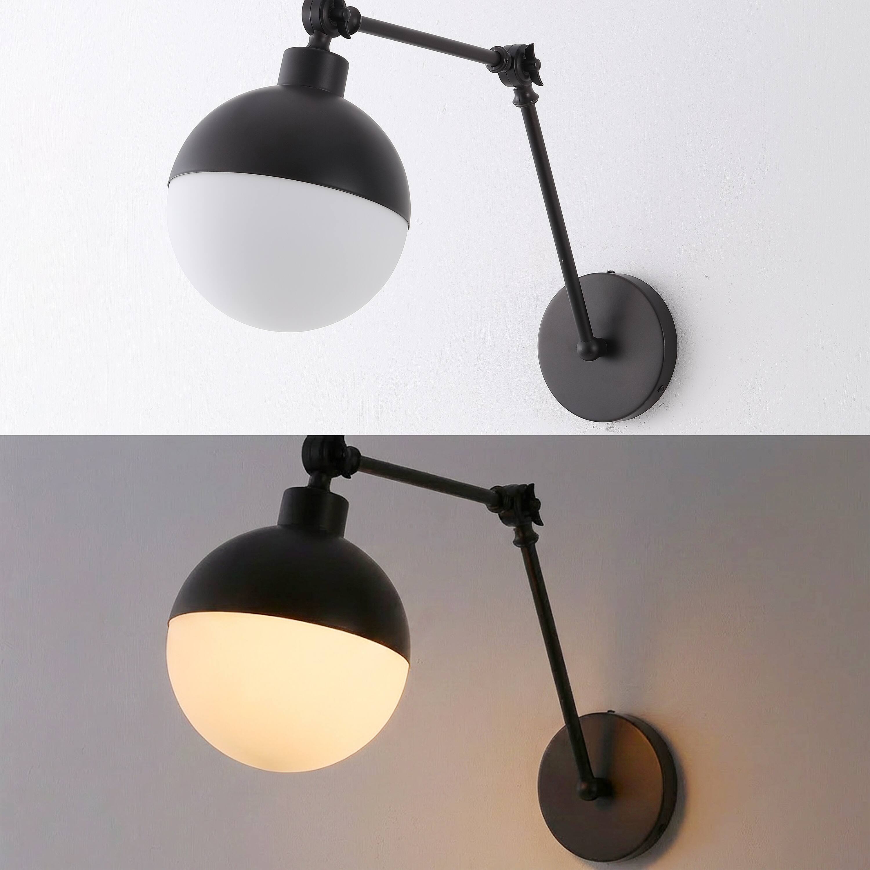 Alt View 5. Jonathan Y - Alba 7" 1-Light Modern Industrial Adjustable Swing Arm Metal Frosted Glass Globe LED Sconce, Oil Rubbed Bronze - Oil Rubbed Bronze.
