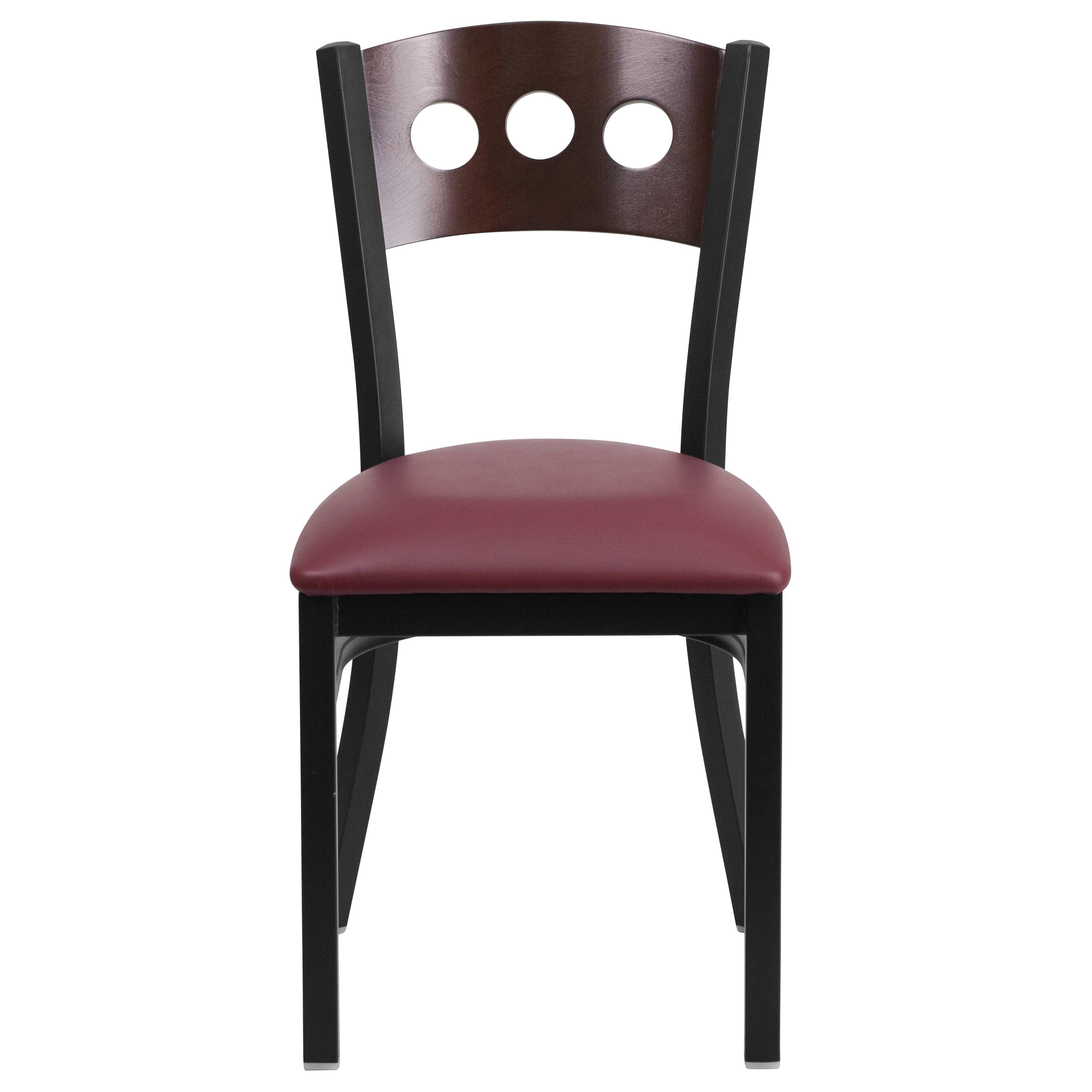 Alt View 5. Emma + Oliver - Decorative 3 Circle Back Metal Restaurant Dining Chair - Walnut Wood Back/Burgundy Vinyl Seat/Black Metal.