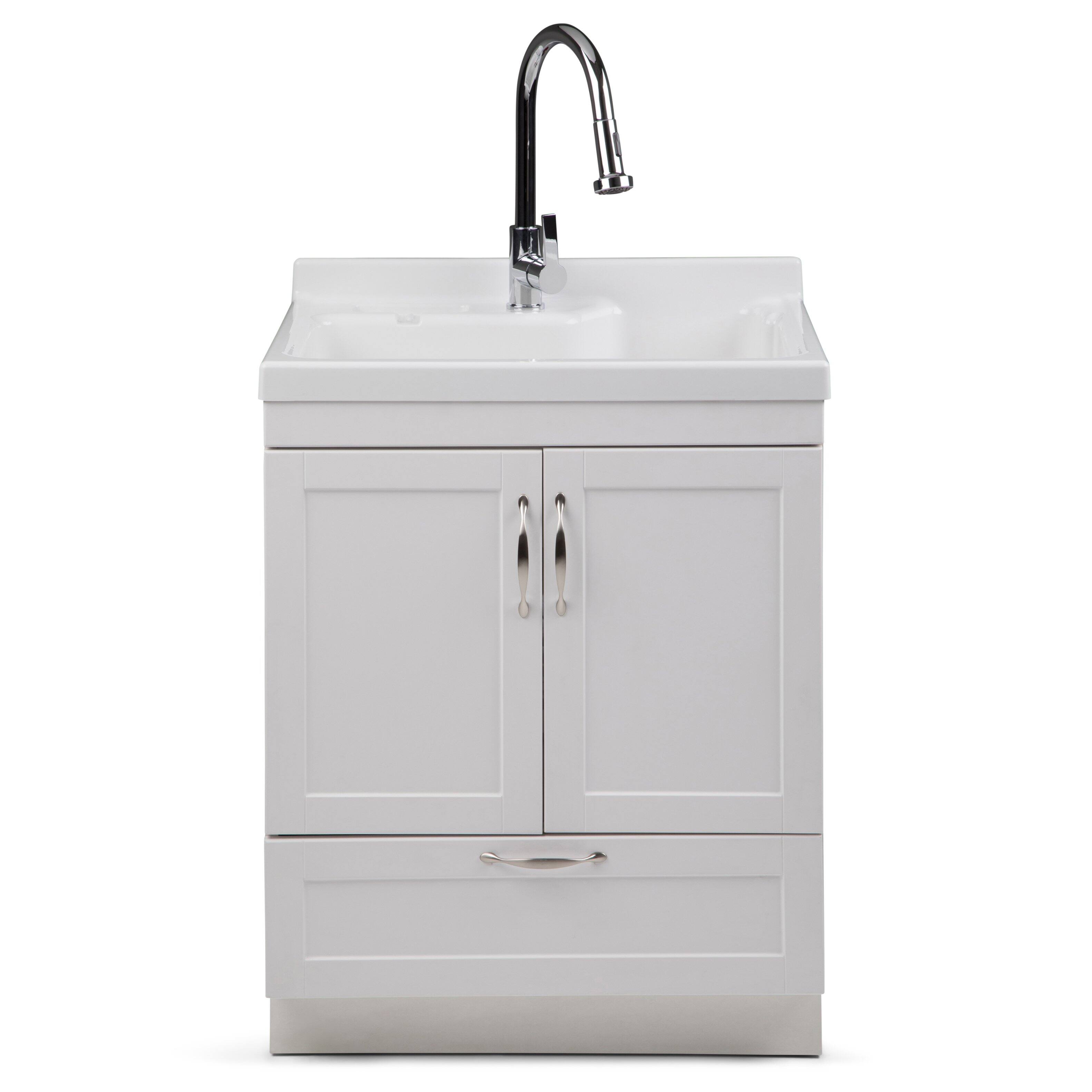 Left. Simpli Home - Maile  All-in-One 28-inch Utility Sink & Cabinet - Pure White.