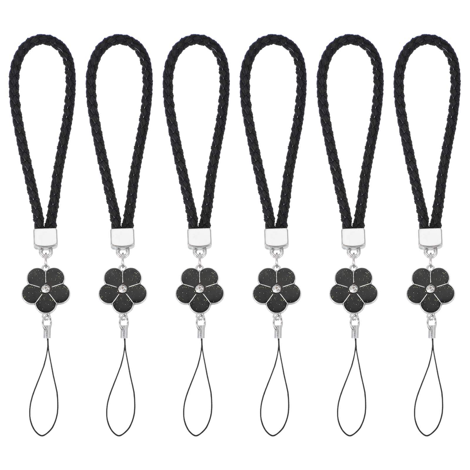 Unique Bargains - 6pcs Creative Braided Flower Phone Charm Wrist Lanyard for Case Camera Keychain Hand String - Black price history on PriceWatchPro