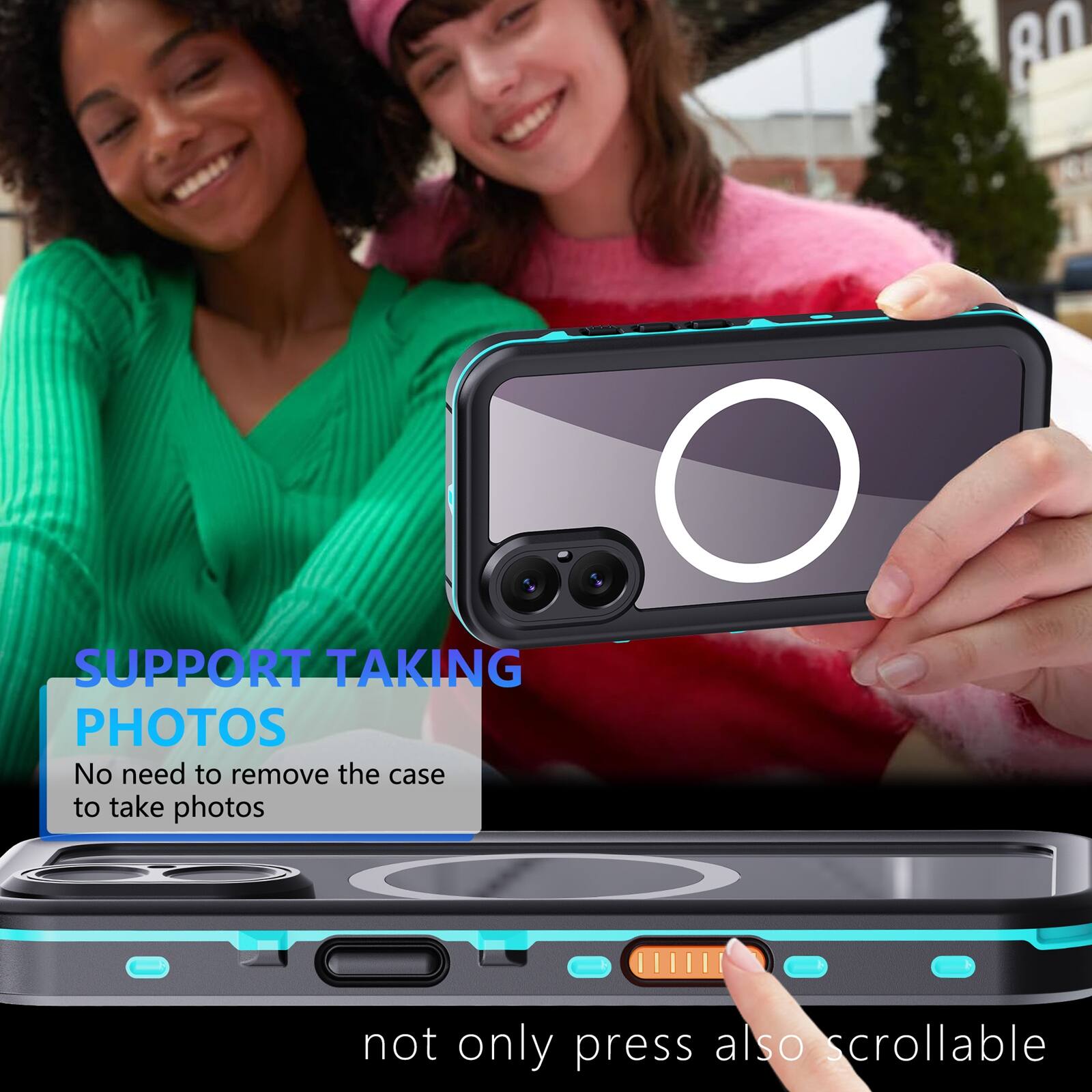80

SUPPORT TAKING PHOTOS  
No need to remove the case to take photos

not only press also scrollable