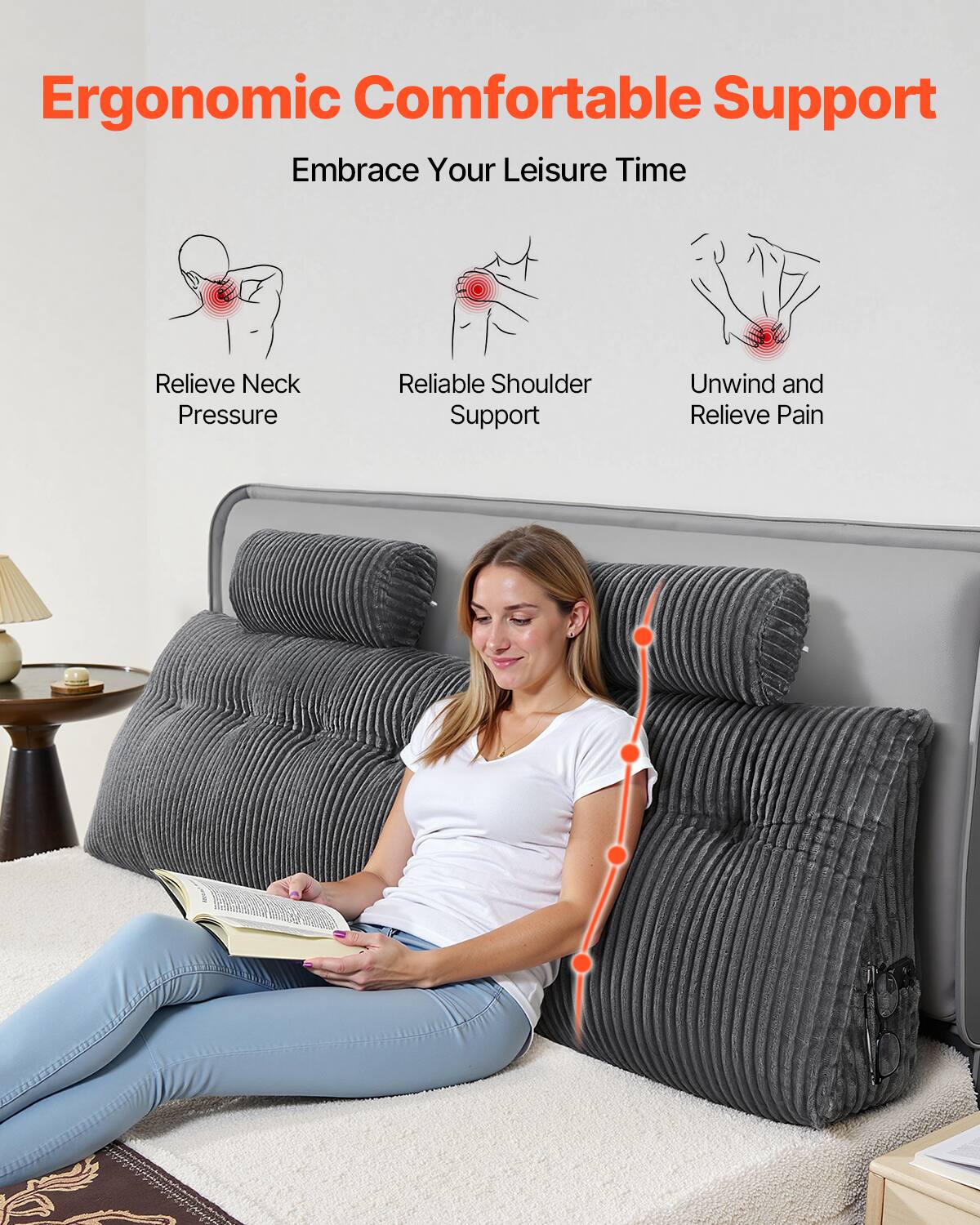 Ergonomic Comfortable Support  
Embrace Your Leisure Time  

Relieve Neck Pressure  
Reliable Shoulder Support  
Unwind and Relieve Pain