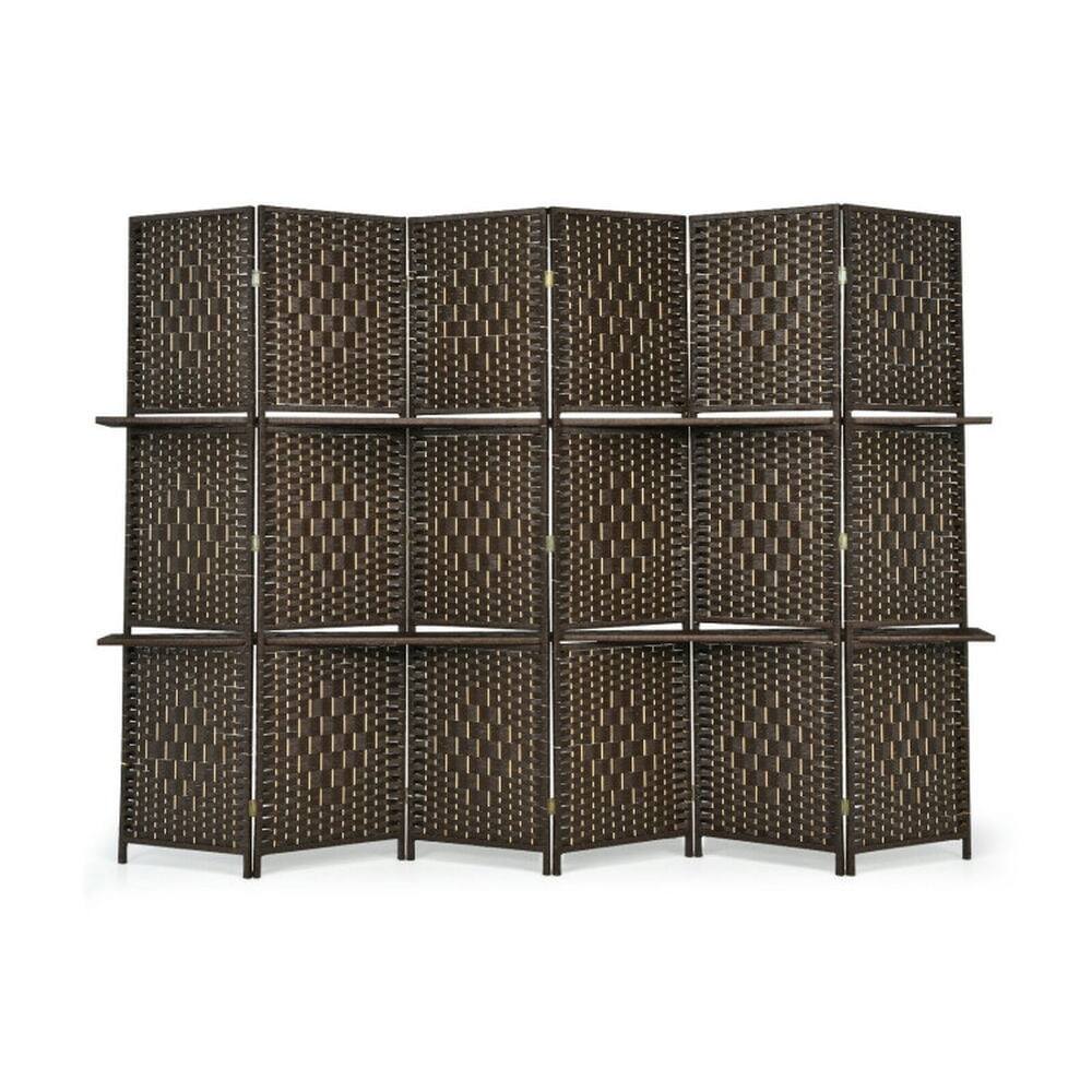 Alt View 2. Pefilos - 6 Panel Folding Weave Fiber Room Divider, Multipurpose Room Divider with 2 Display Shelves, Foldable Privacy Screen - Brown.