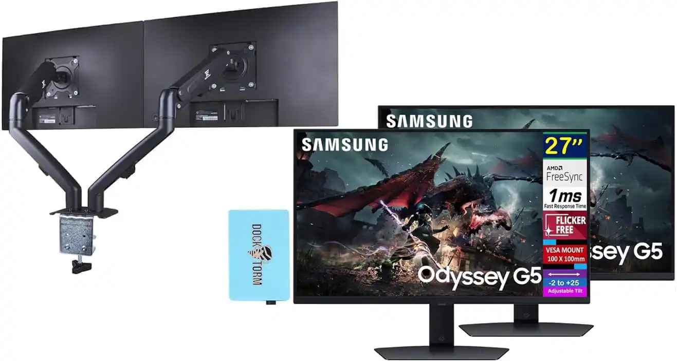 SAMSUNG Odyssey G5  
27"  
AMD2 FreeSync  
1ms Fast Response Time  
Flicker Free  
VESA Mount 100 x 100mm  
-2 to +25 Adjustable Tilt  
Dock E-TORM