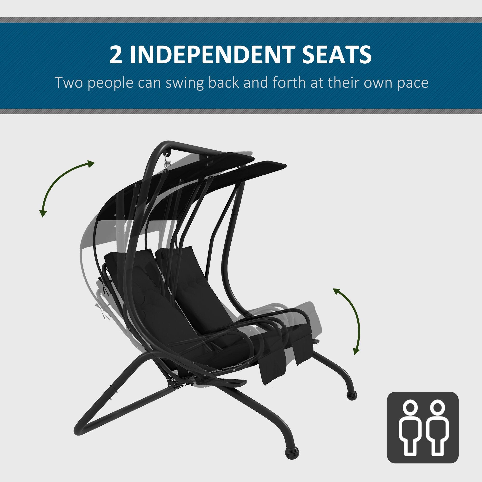 2 INDEPENDENT SEATS
Two people can swing back and forth at their own pace