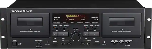 TASCAM 202MKVII
COUNTER RESET 1 2 1 a 95 28 T . a M FS 00 00
COUNTER RESET 2
RETURN TO ZERO
DIMMER
REPEAT
PARALLEL REC
DUB START
RETURN TO ZERO
RECORD
PAUSE
REC MUTE
RECORD
PAUSE
REC MUTE
IC LOGIC TRANSPORT CONTROL
REW
F FWD
REC LEVEL
REW
F FWD
IC LOGIC TRANSPORT CONTROL
= 3 7 2 e
STOP
PLAY
STOP
PLAY
POWER ON / OFF
PITCH CONTROL 1
REC/PLAY (TAPE 1 ONLY)
EJECT
MIC
10
PHONES
EJECT
2
REC/PLAY
PLAY MODE
TIMER
NOISE REDUCTION
NORMAL
SPECIAL
REC OFF PLAY OFF ON
(PLAY ONLY)