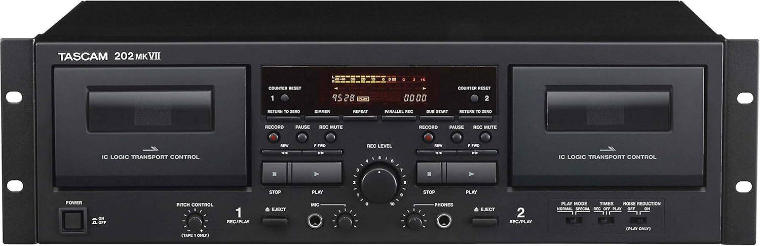 TASCAM 202MKVII

COUNTER RESET 1 2 1 a 95 28 T . a M FS 00 00

COUNTER RESET 2

RETURN TO ZERO

DIMMER

REPEAT

PARALLEL REC

DUB START

RETURN TO ZERO

RECORD

PAUSE

REC MUTE

RECORD

PAUSE

REC MUTE

IC LOGIC TRANSPORT CONTROL

REW

F FWD

REC LEVEL

REW

F FWD

IC LOGIC TRANSPORT CONTROL

= 3 7 2 e

STOP

PLAY

STOP

PLAY

POWER ON / OFF

PITCH CONTROL 1

REC/PLAY (TAPE 1 ONLY)

EJECT

MIC

10

PHONES

EJECT

2

REC/PLAY

PLAY MODE

TIMER

NOISE REDUCTION

NORMAL

SPECIAL

REC OFF PLAY OFF ON

(PLAY ONLY)
