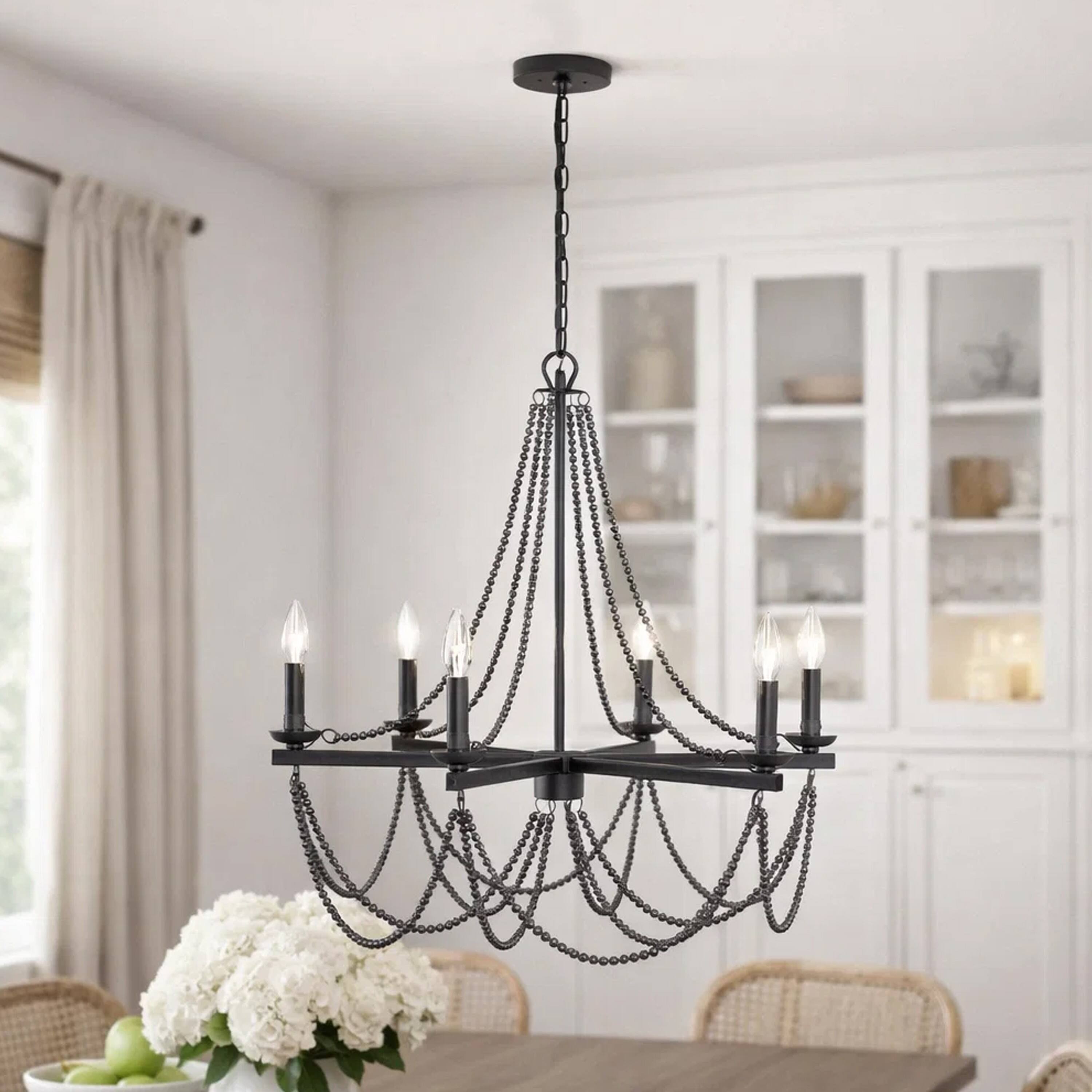 Alt View 4. Manhattan Lane - Tura 30 Inch Chandelier, Classic Chrome Beaded Candelabra Design - Silver.
