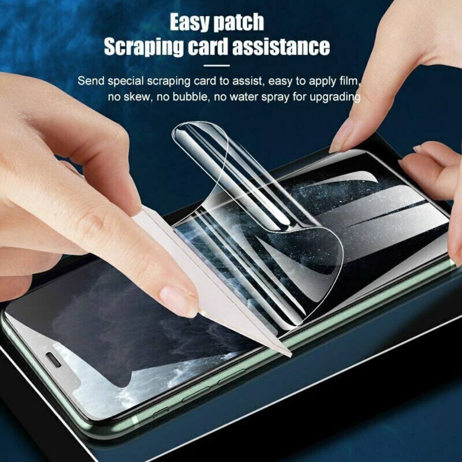 Easy patch  
Scraping card assistance  

Send special scraping card to assist, easy to apply film, no skew, no bubble, no water spray for upgrading