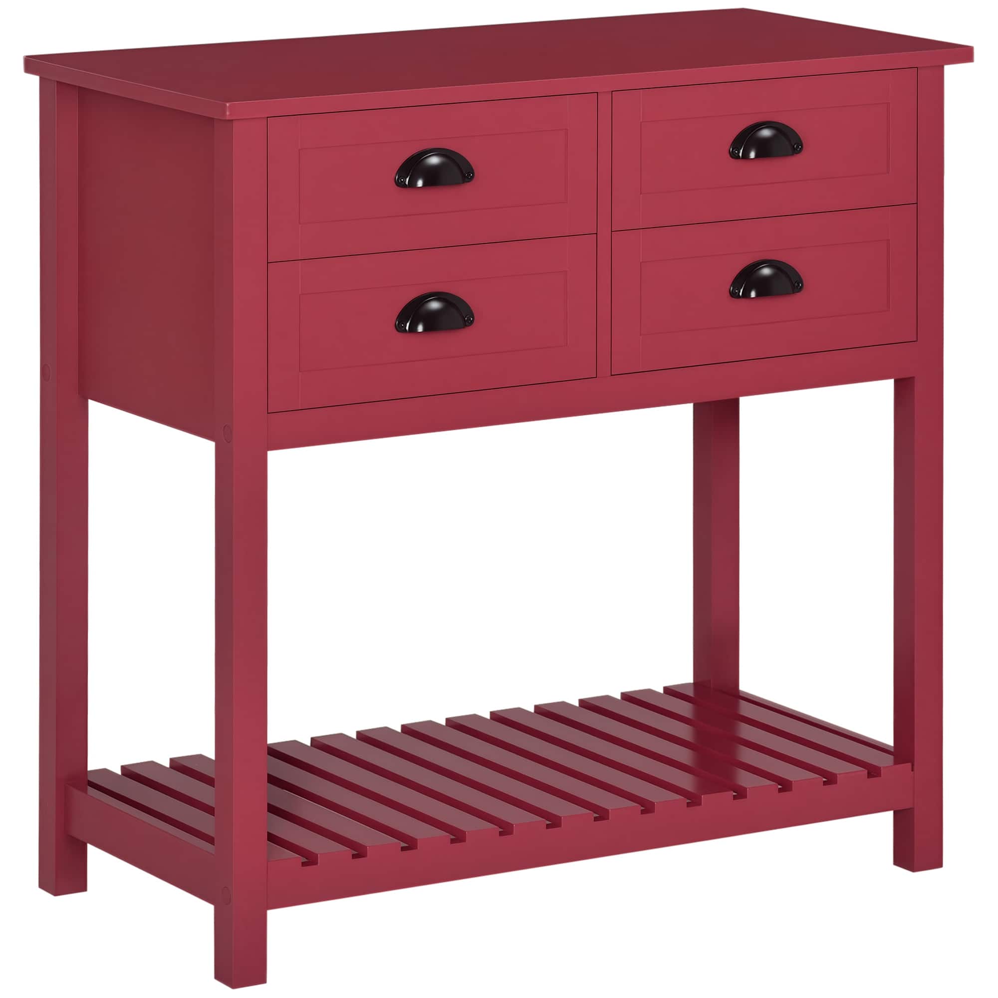 Homcom - Console Table Sofa Table Sideboard with 4 Drawers - Red