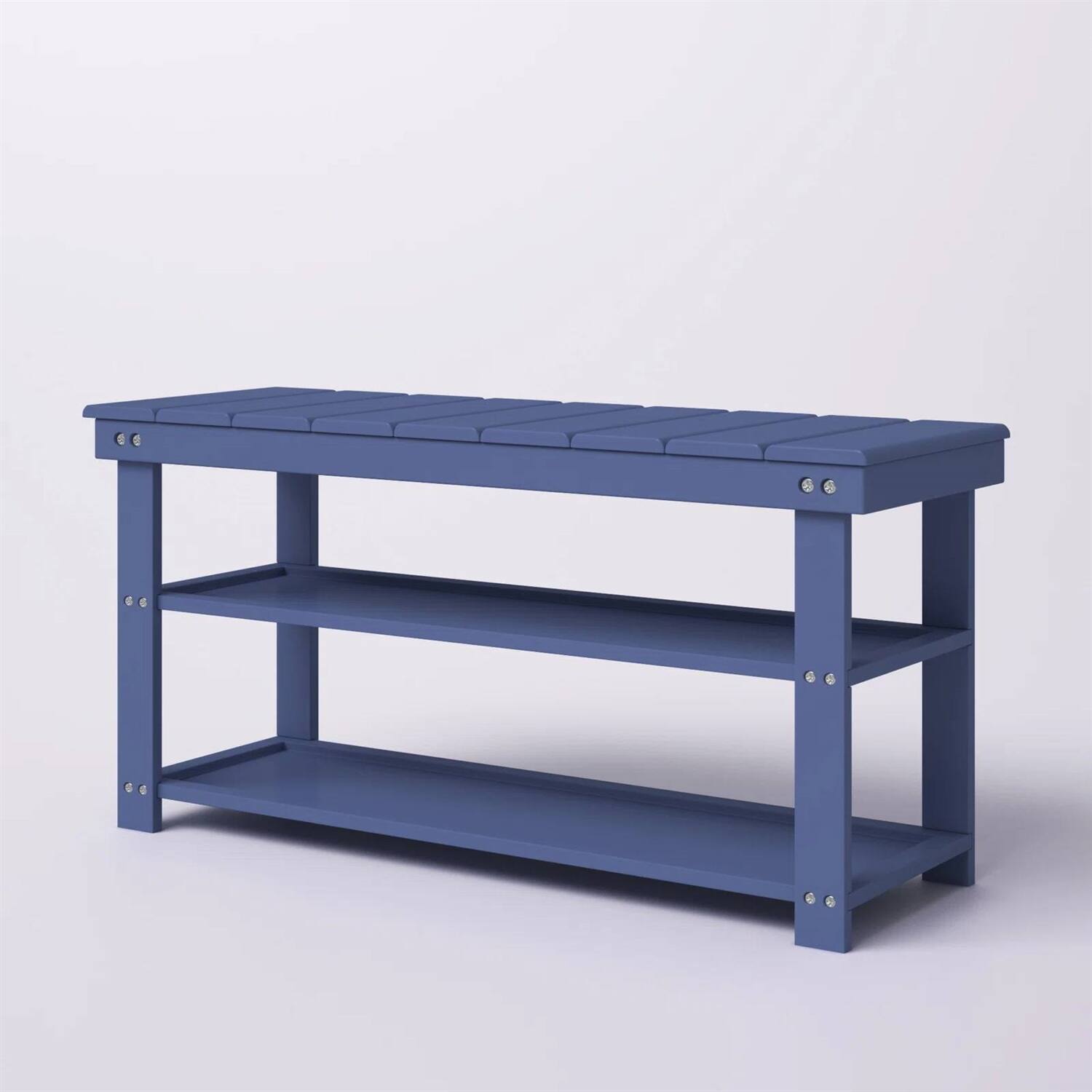 Angle. Hivvago - Blue Wood 2-Shelf Shoe Rack Storage Bench - 150 lbs. Weight Capacity - Blue.
