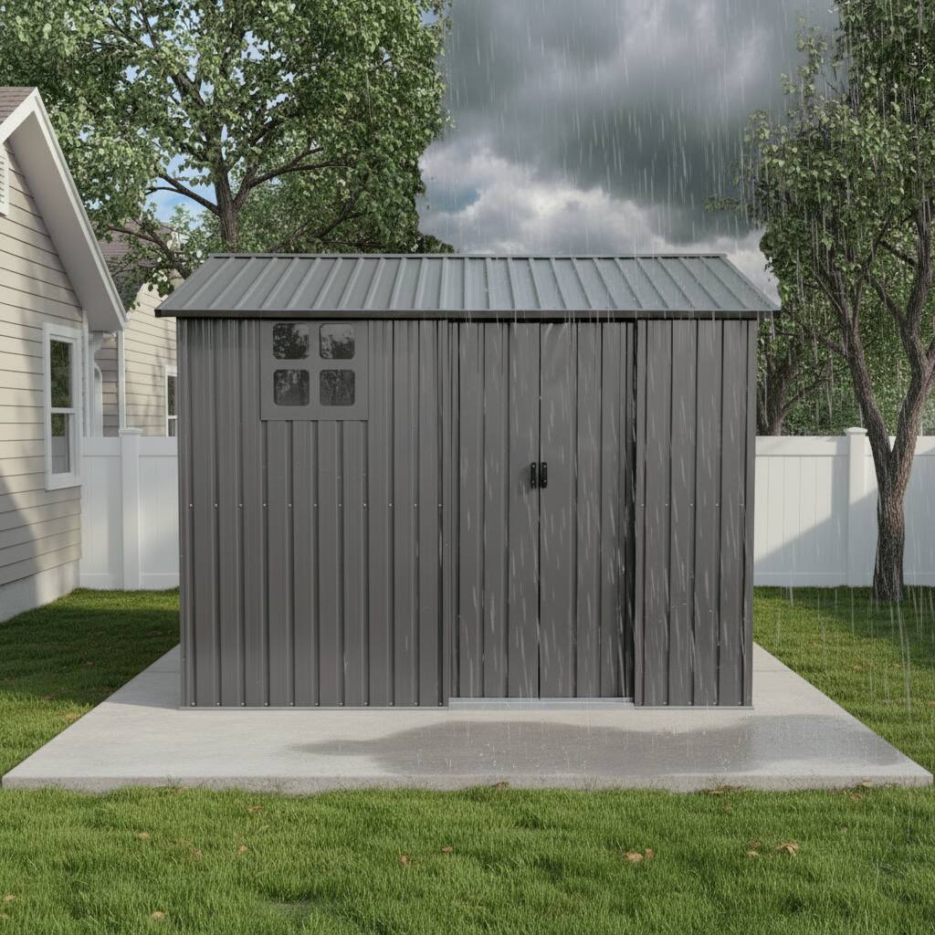 Alt View 2. Anysun - 8x6 FT Weatherproof Galvanized Steel Outdoor Storage Shed with Sliding Door, Window & Vents - Gray.