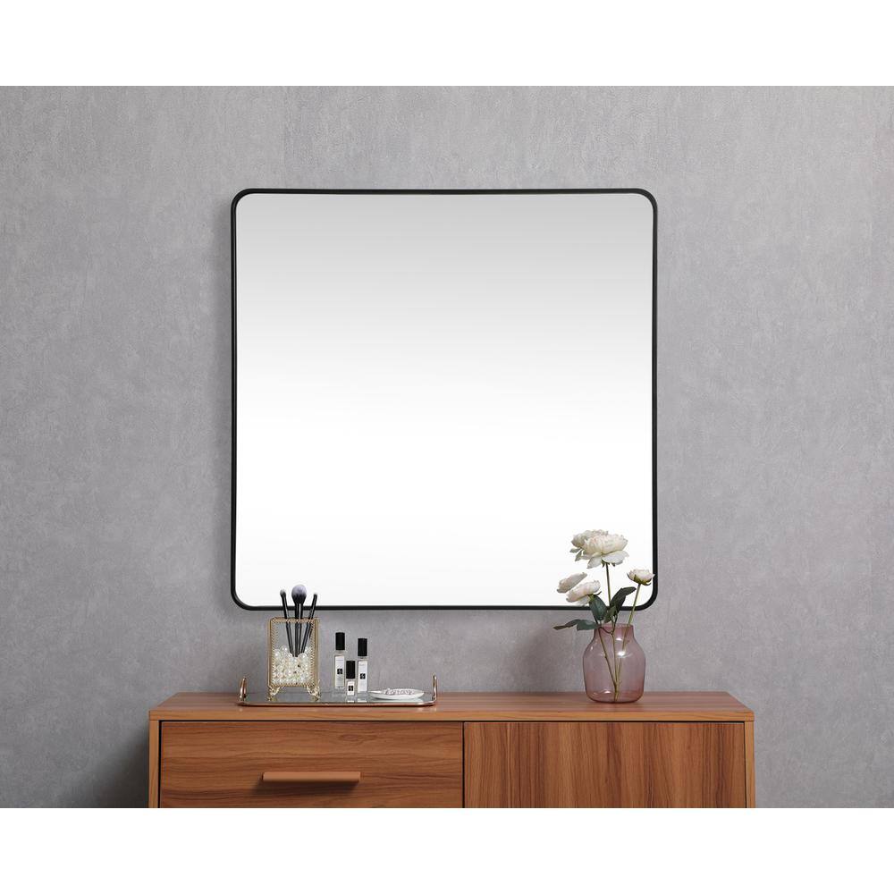 Alt View 3. Elegant Decor - Soft corner metal square mirror 48x48 inch in Black - Black.