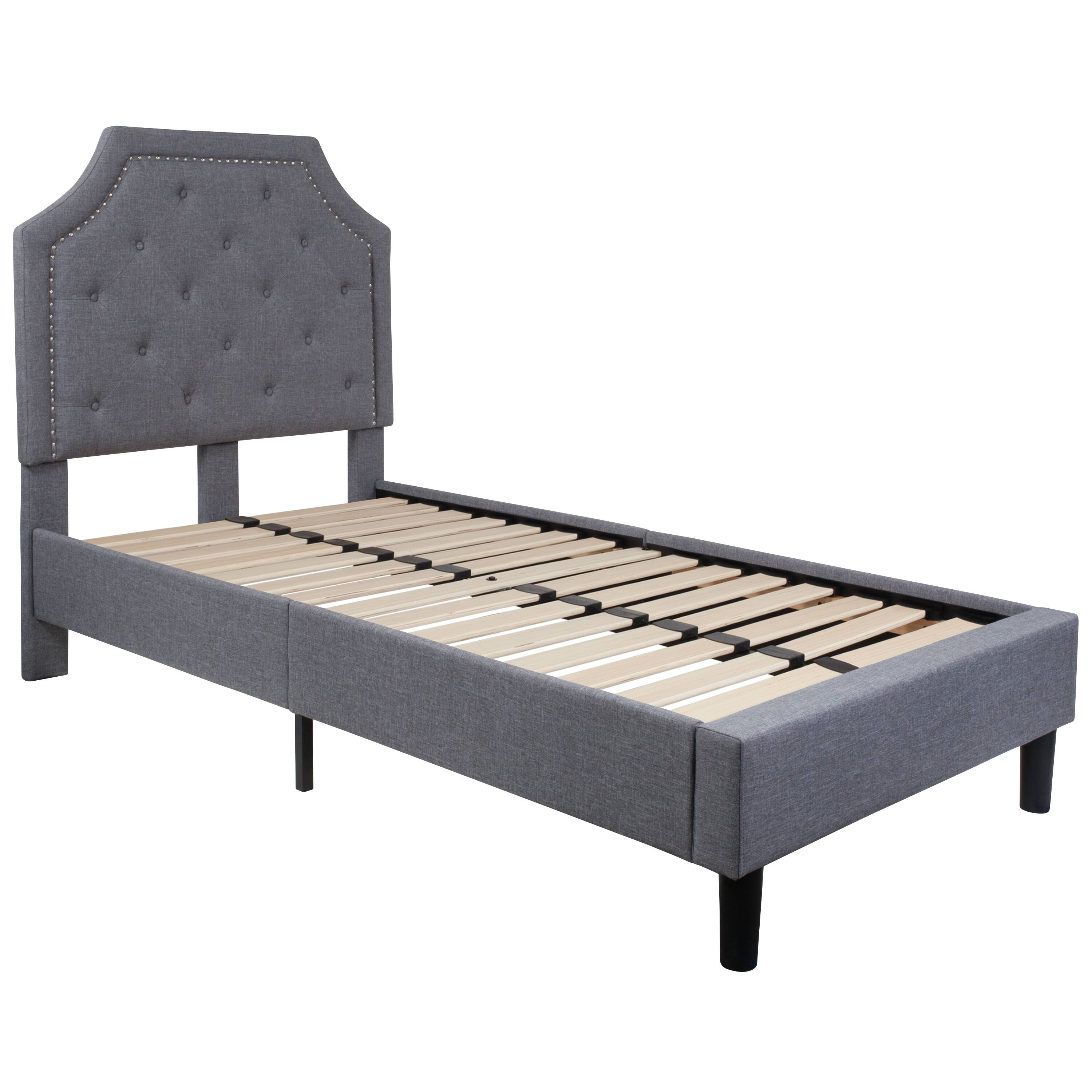 Alt View 1. Emma + Oliver - Arched Tufted Upholstered Platform Bed - Light Gray.