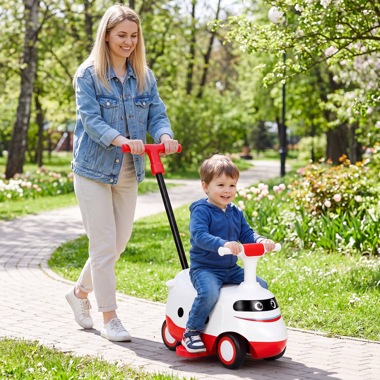 Alt View 1. Costway - Costway 2-in-1 Ride On Push Car with Horn & Under-Seat Storage for Toddlers 3 Years Old - Red + White.