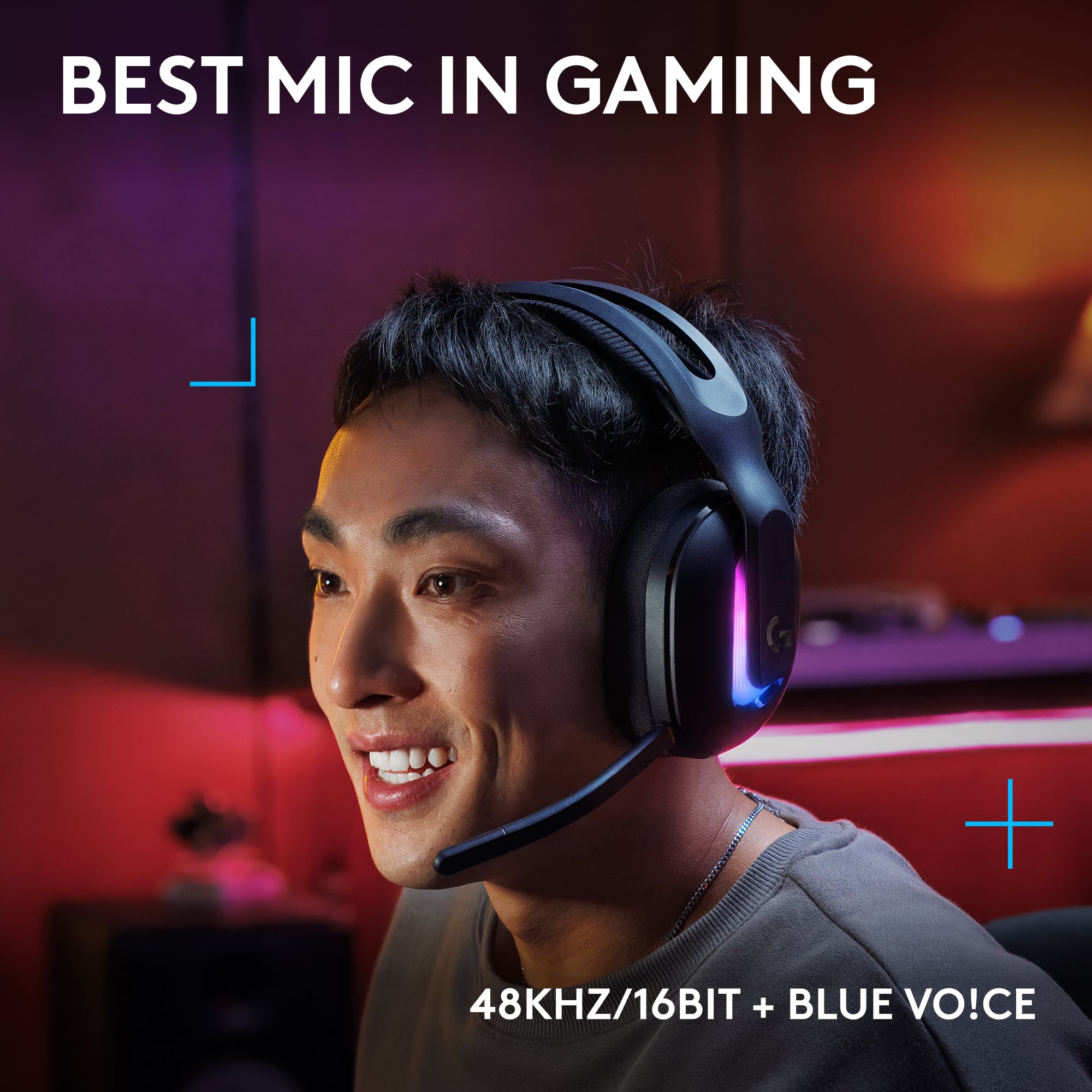 The text on the image reads "BEST MIC IN GAMING + 48KHZ/16BIT + BLUE VO!CE."