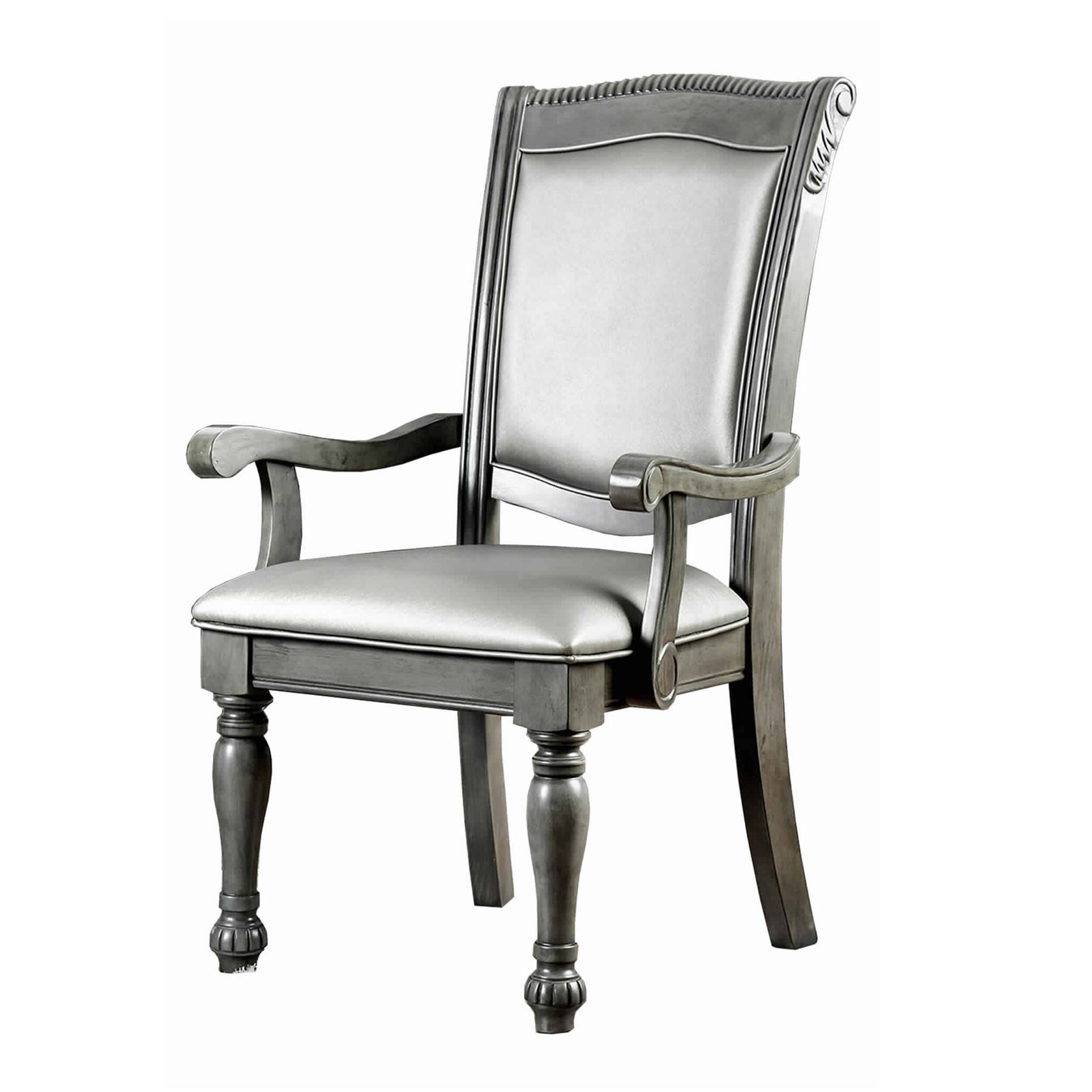 Alt View 2. Manhattan Lane - Traditional Style Wooden Arm Chair With Leatherette Cushions In Gray, Set Of 2 - Gray.